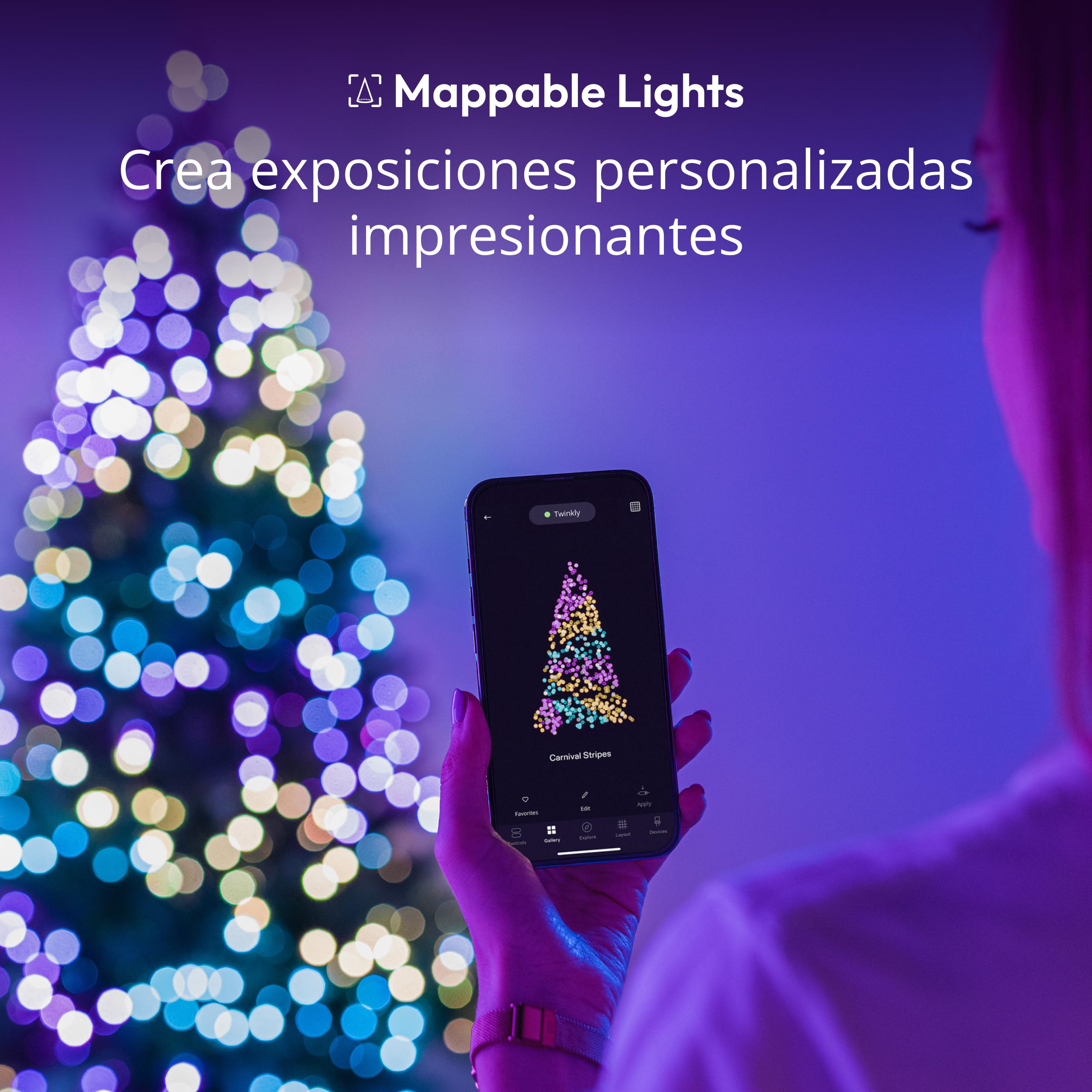 Twinkly Strings 750 LED RGB Luces LED para Exterior e Interior, Luces LED Inteligentes Compatible con Alexa y Google Home, IP44, Decoración de Navidad, Control de Aplicación, Cable Negro, 60 m