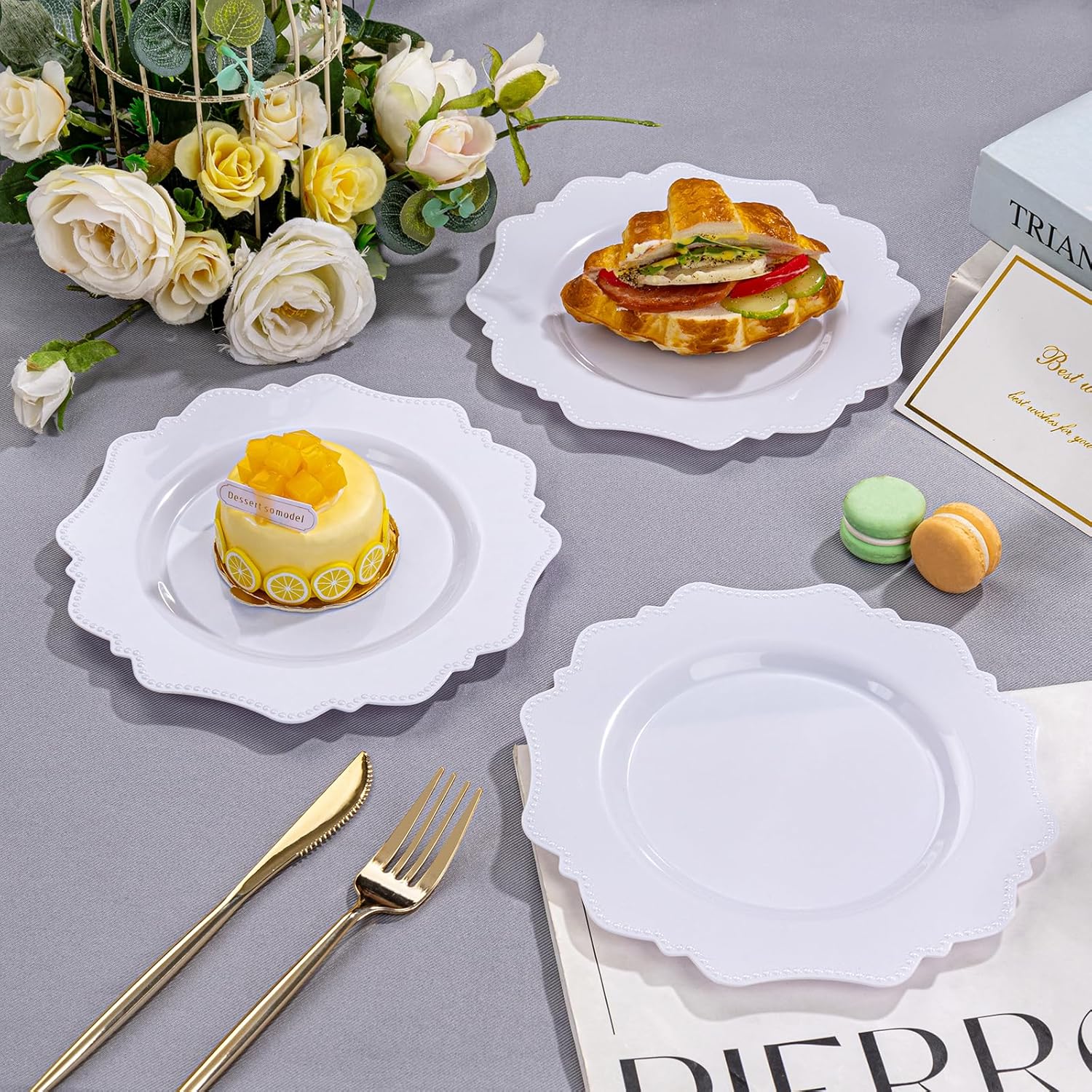 COLOSUS 60pcs 7.5 Inch White Plastic Dessert Plates,Premium Plastic Salad Plates,Heavy Duty Disposable Appetizer Plates for Thanksgiving Wedding and Everyday Use - Image 5