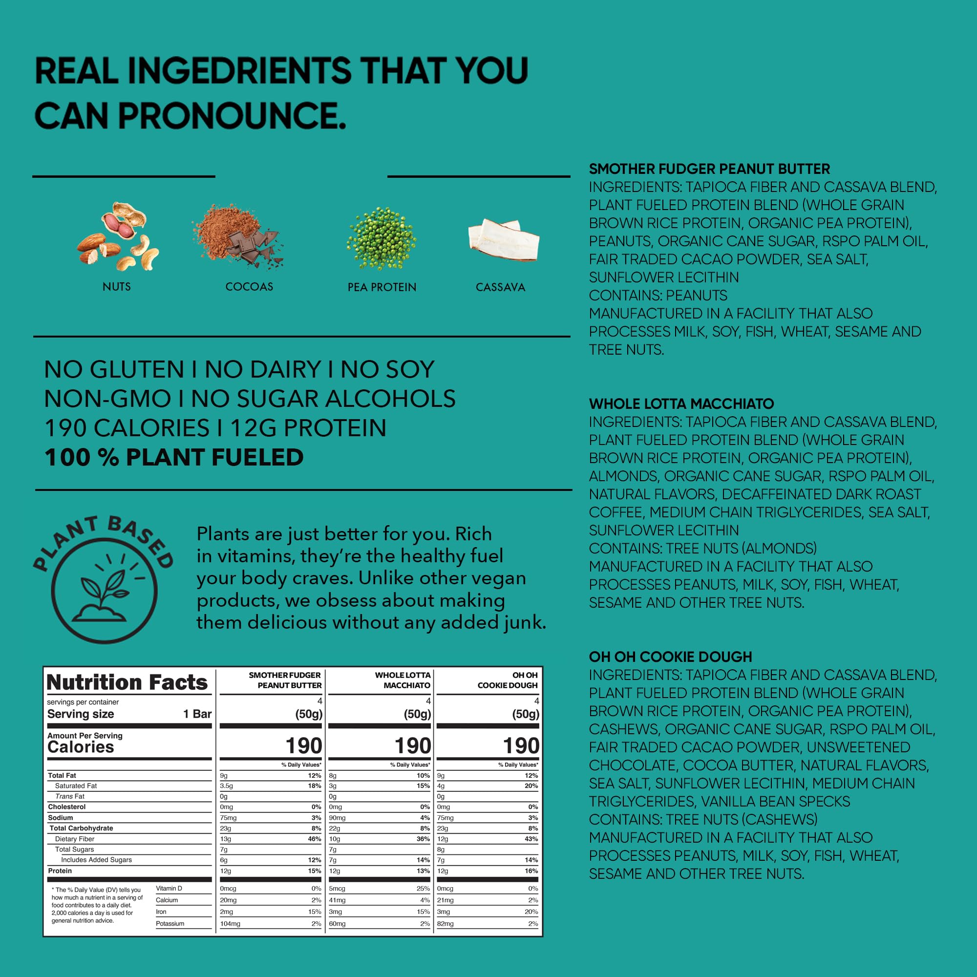 TRUBAR Vegan Protein Bar, Shake it Bake it Birthday Cake it, Gluten Free, Plant Based Protein, Dairy Free, Non GMO, Soy Free, No Sugar Alcohols, 12G Protein, 12G Fiber, 23G Carb, Snack Bars, 12ct: Peanut Butter, Macchiato, Cookie Dough 12 ct