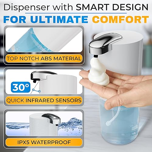 Miniatura 7 de Dispensador automático de jabón sin contacto  Dispensador automático de jabón de manos de 13.5 onzas, espuma ajustable de 4 niveles, recargable y