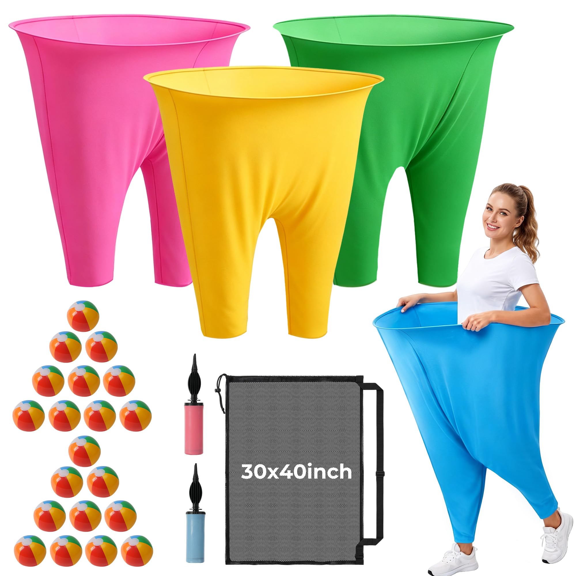 Granny Pants Yard Game, Granny Pants Outdoor Game with Oversized Pants, Bouncy Balls, Pumps &amp; Storage Bag, Backyard Games for Adults, Family Reunion, Carnival Field Day Events Toss Games