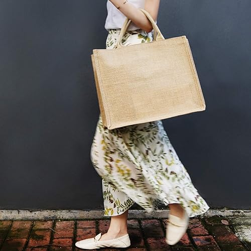 Miniatura 10 de Segarty Bolsas de mano, paquete de 12 bolsas grandes de arpillera reutilizables de lona de yute para regalos con asas, bolsa en blanco a granel para