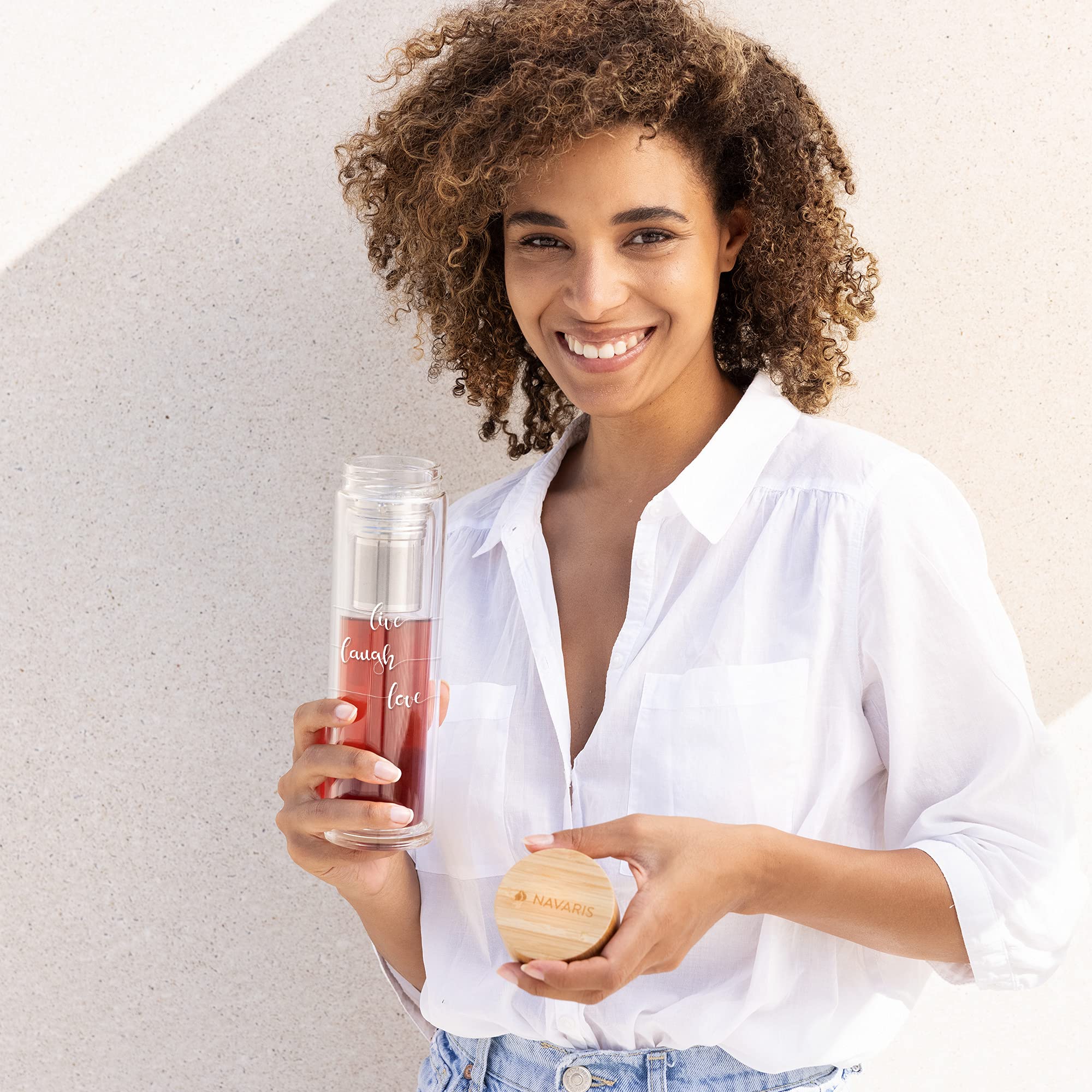 Image secondaire de Bouteille de Thé en Verre avec Infuseur INOX - 500mL Double Paroi