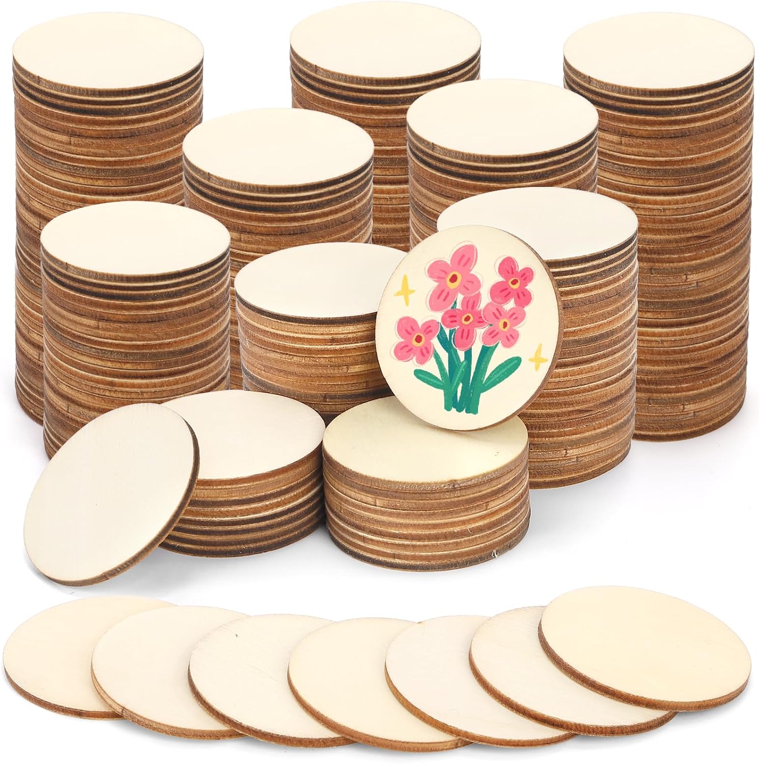 Foraineam 200 Pieces Wood Craft Circle Cutouts 2 Inch Round Natural Wooden Disc Circles Unfinished Slices for Craft Supplies, Decoration, Painting, Writing, Engraving and Carving