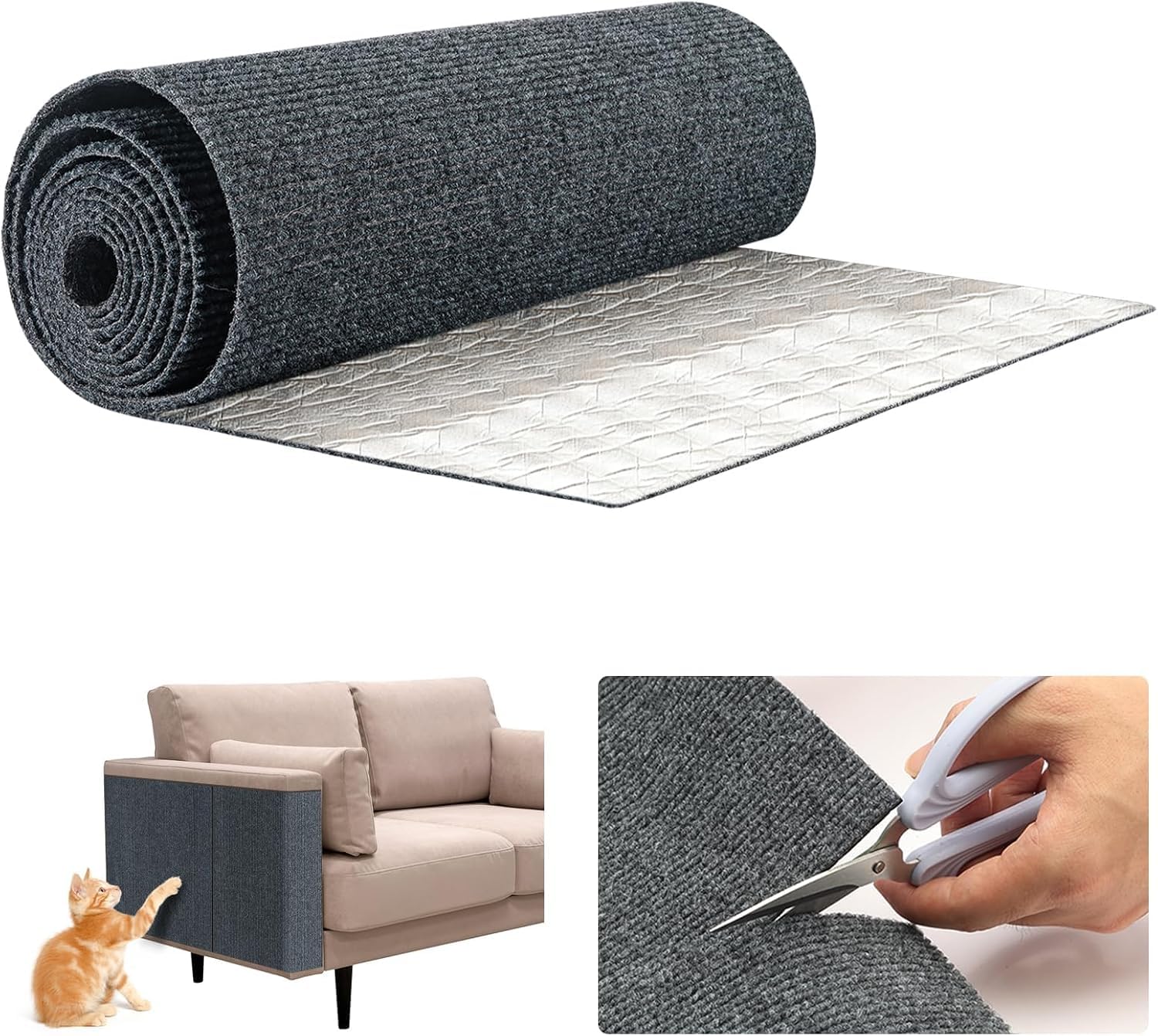 Cat Scratch Pads Mat Carpet Protector,Easy-Cut Pets Scratch Carpet for Floor Doorway Porch,DIY Floor Mat Prevent Carpets from Scratching or Wearing,Cat Pad with Free Sticker (Grey, 40 * 100CM）