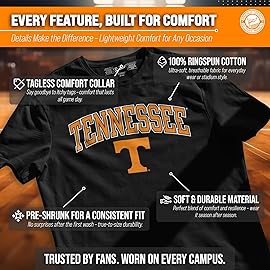 Campus Colors NCAA Adult Gameday Cotton T-Shirt - Premium Quality - Semi-Fitted Style - Officially Licensed Product (Tennessee Volunteers - Black, Large)