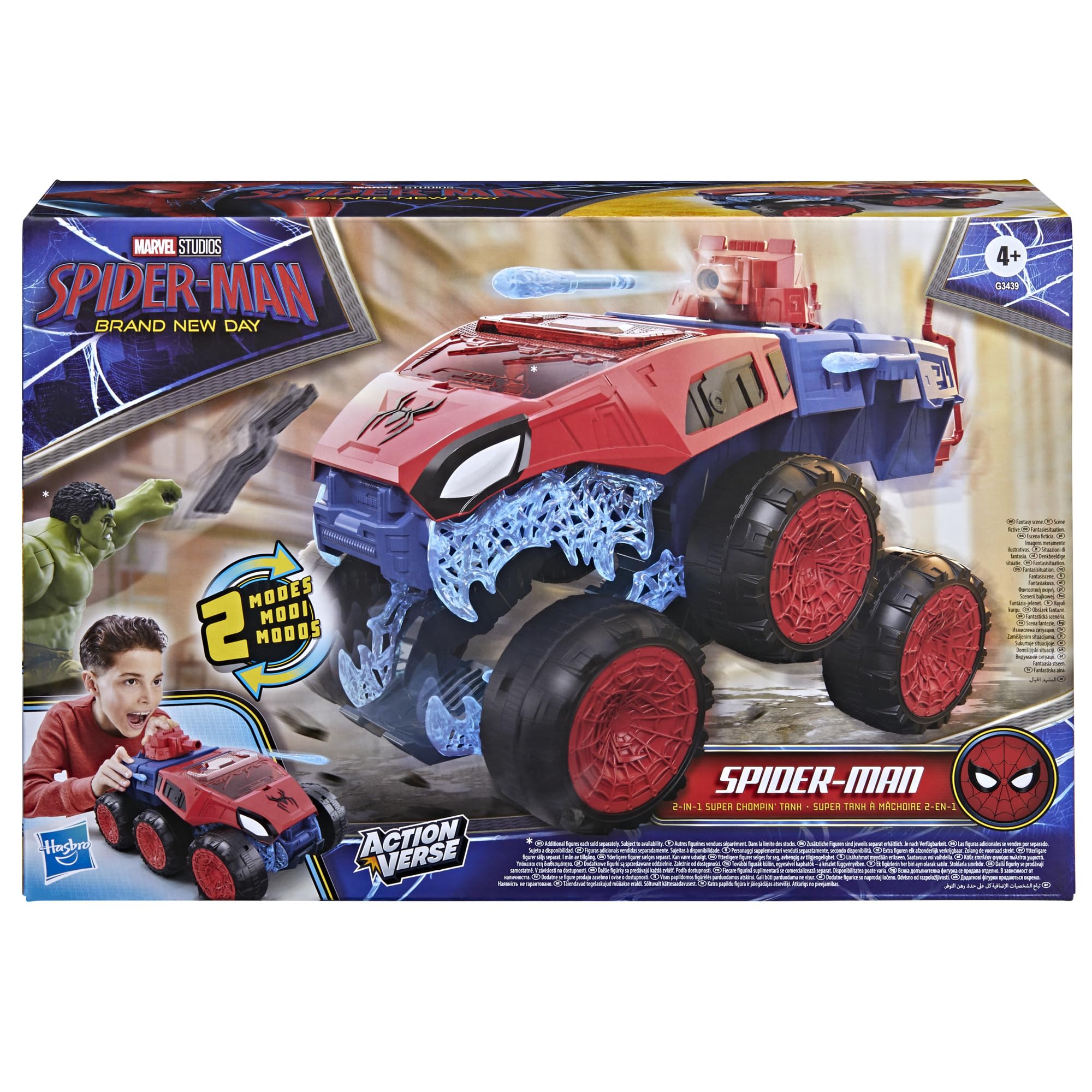 Marvel Spider-Man: Brand New Day 2-in-1 Super Mampf-Fahrzeug, Fahrzeug für Action-Figuren (11,4 cm), Superhelden-Spielzeuge und Figuren, ab 4 Jahren
