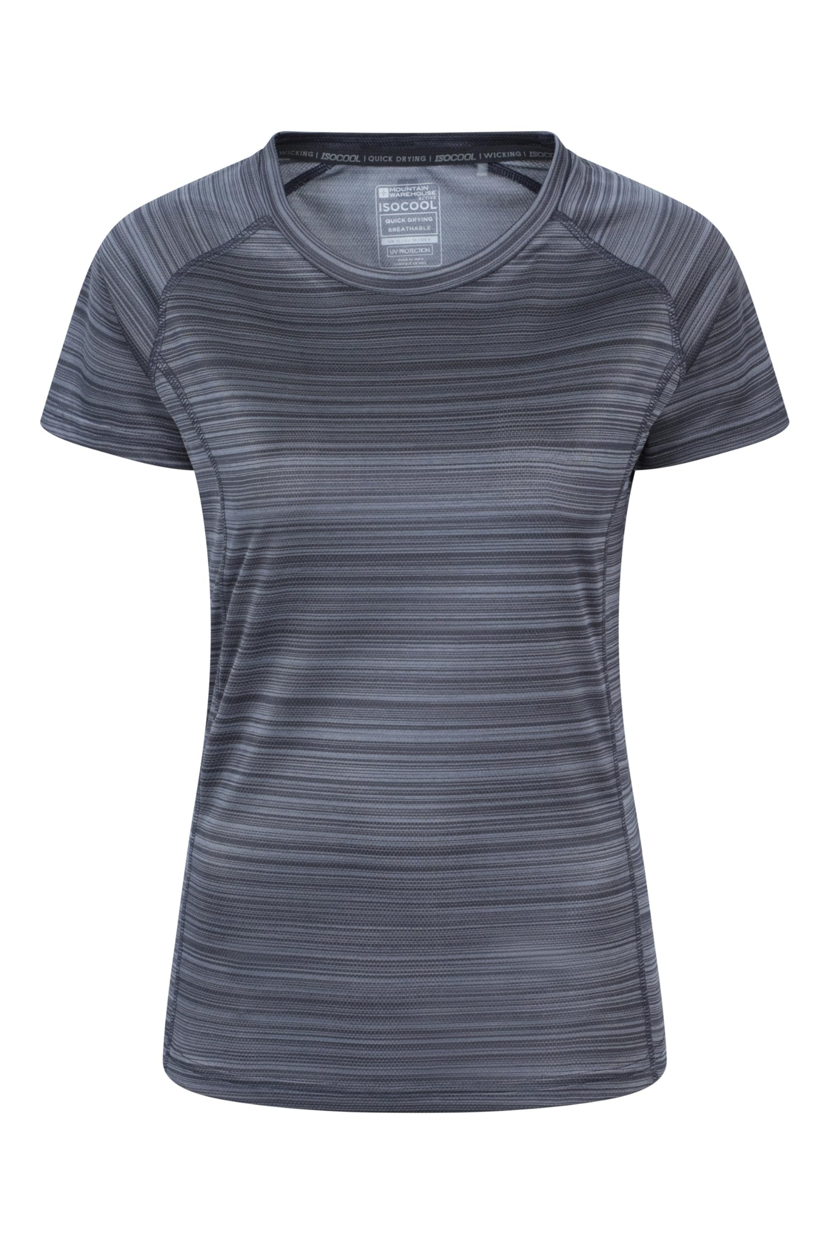 Mountain Warehouse Women's Dark Grey 'Endurance' Striped Short Sleeve T-Shirt Quick Dry Lightweight T-Shirt In | Size: 10