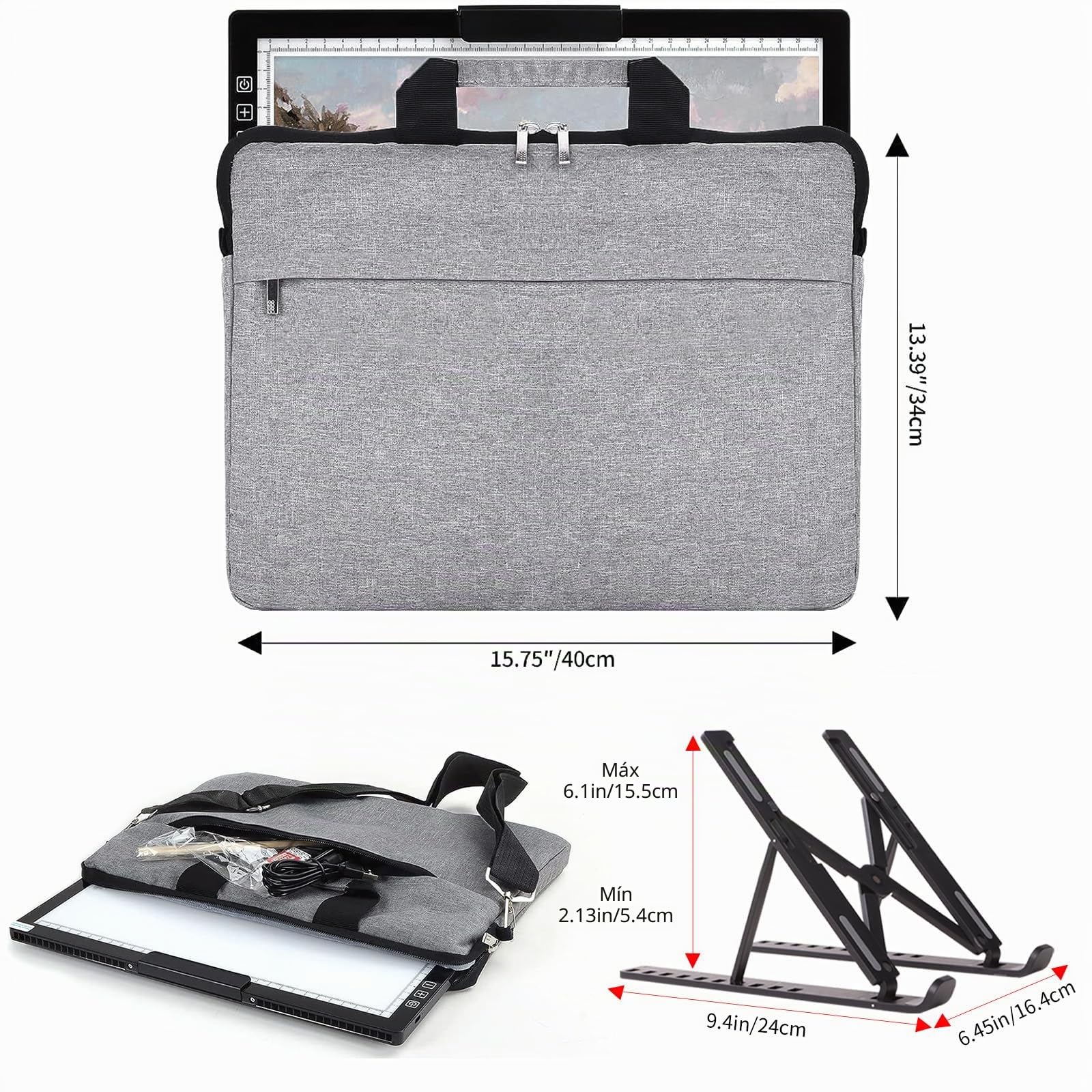 iVAOOZE Mesa luminosa A4 inalámbrica con bolsillo y clips