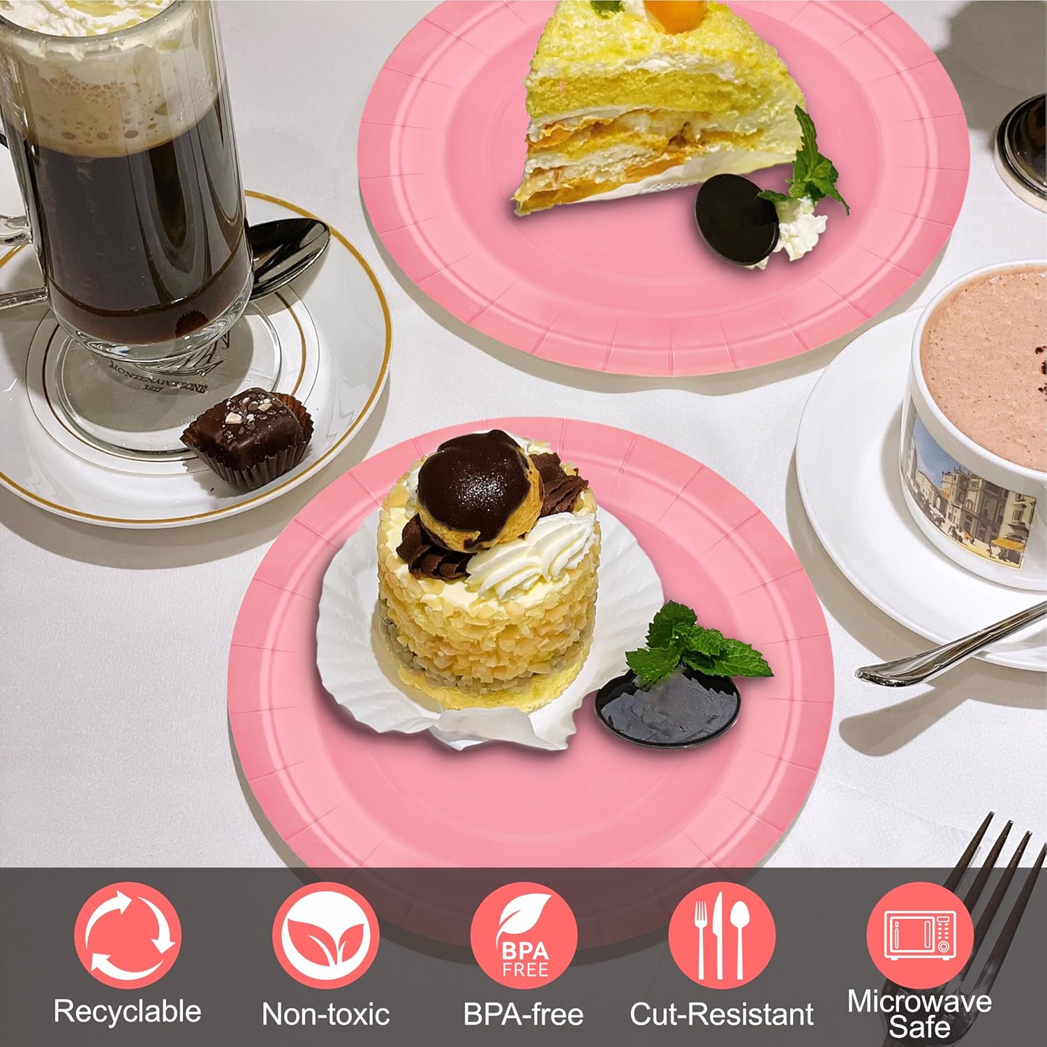 40Pcs Disposable Paper Plates Pink,Including 20pcs 9" and 20pcs 7" Plates,Strong and Sturdy Disposable Plates for Party, Dinner, Holiday, Picnic,Birthday Party, Dinner Table, Wedding - Image 5