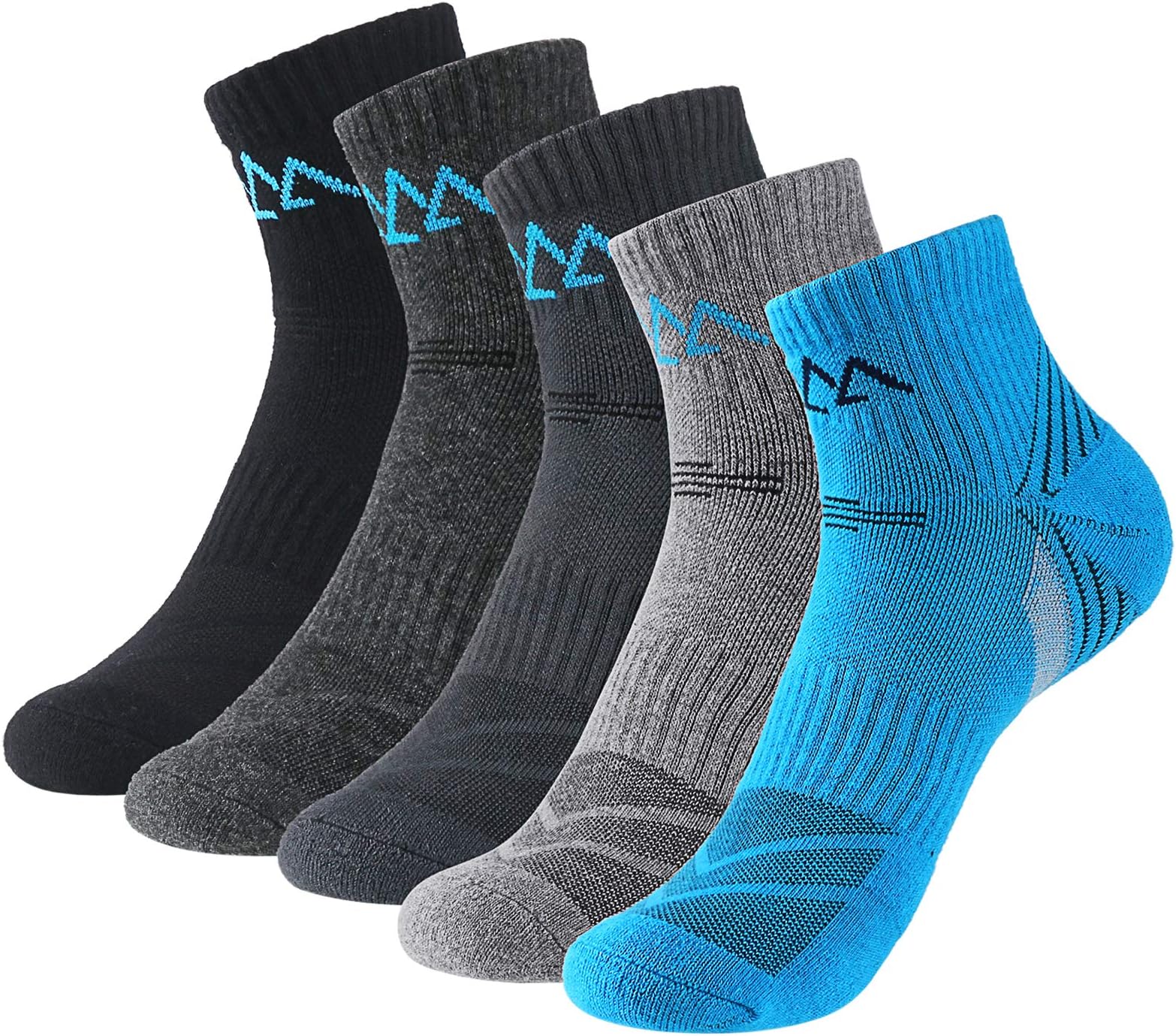 Men's Hiking Socks, 5 Pairs Cotton Wicking Cushion Crew Socks, Lightweight Trekking Camping Walking Athletic Socks