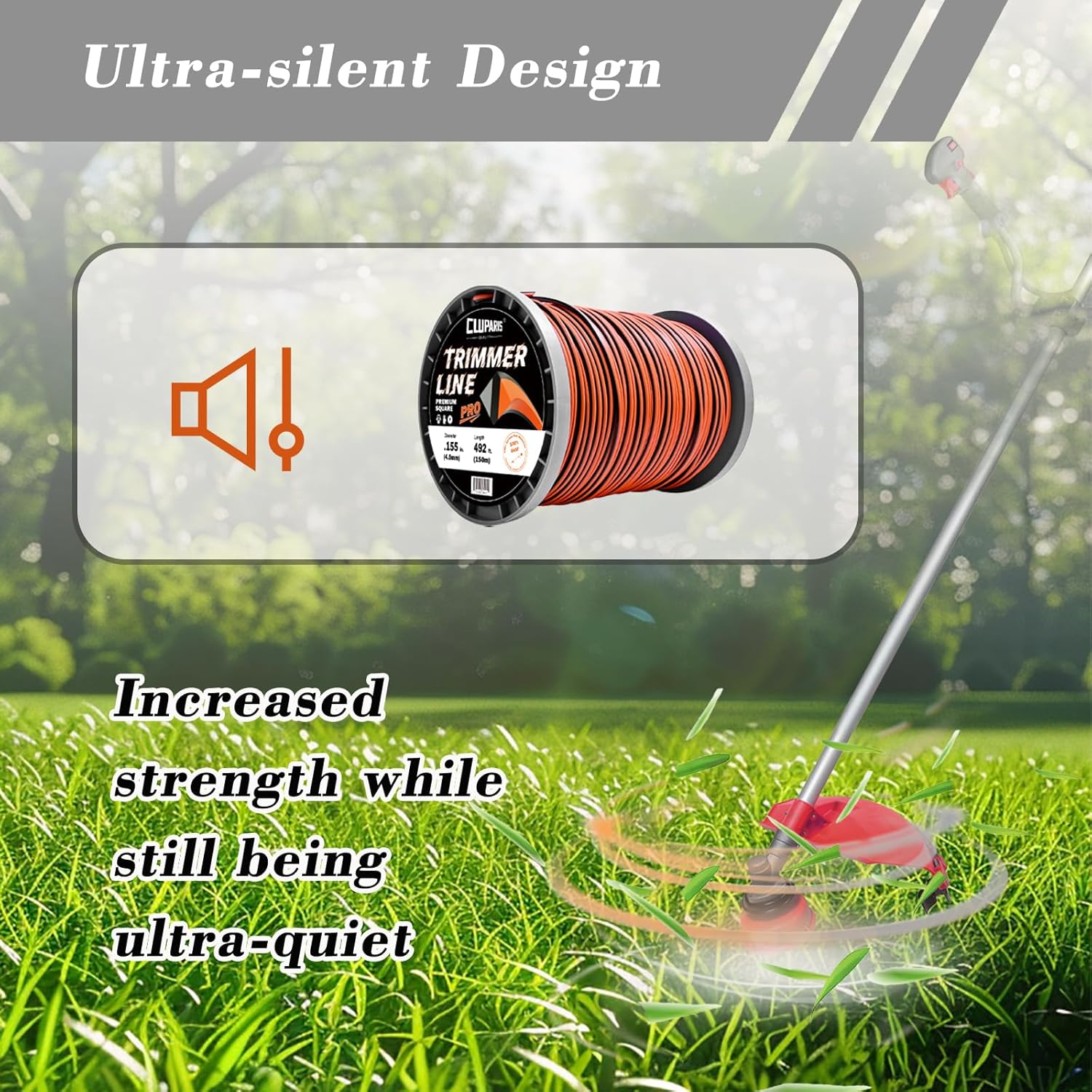 Cluparis 5-Pound Super Heavy Duty Trimmer Line .095-Inch-by-1365-ft Square Pro Trimmer Line Spool 3-Component Tri-Extrusion Weed Eater String with Super Line Cutter