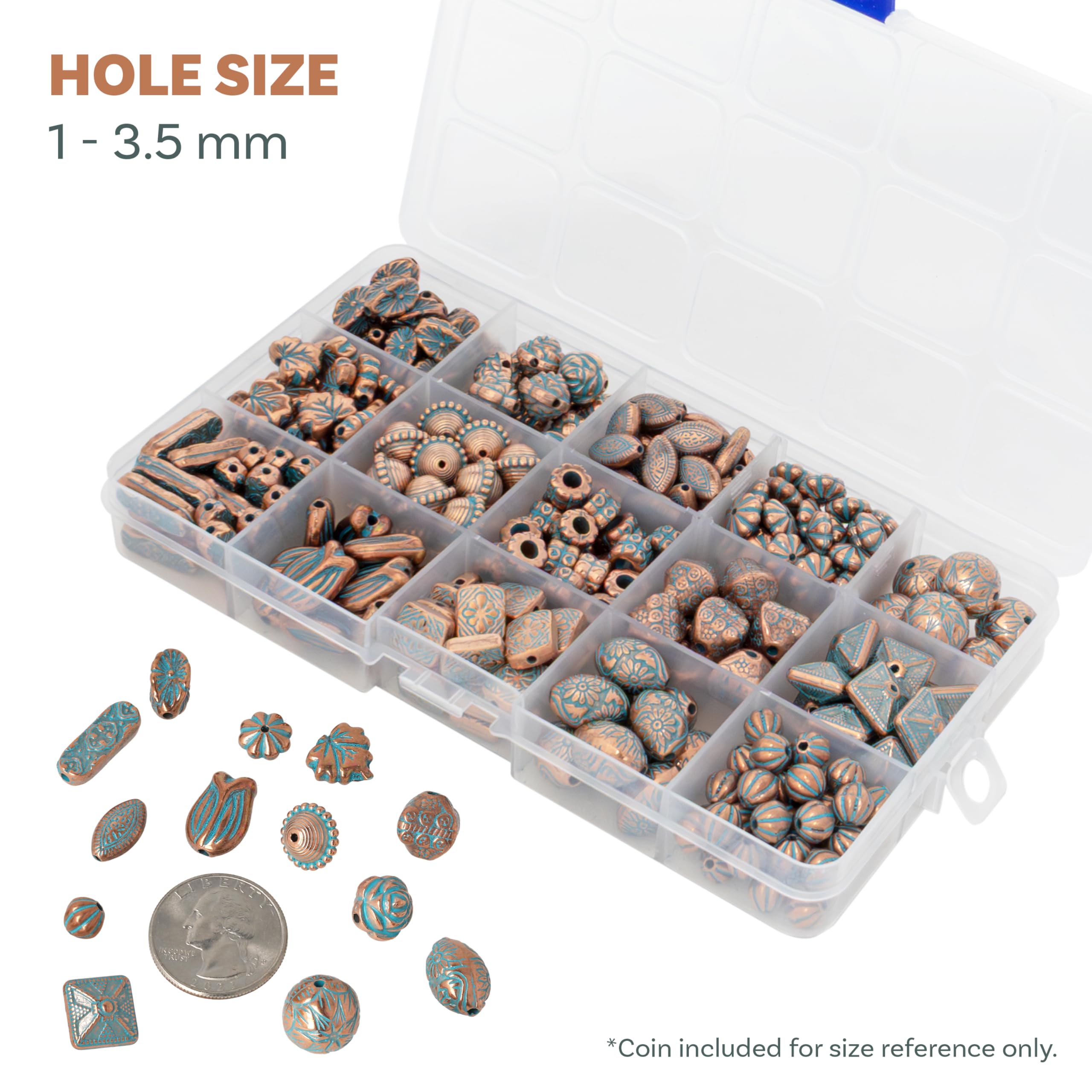 The Beadsmith Zestaw koralików akrylowych – koraliki mieszane w kolorze turkusowym i miedzianym, ok. 300 szt., 15 kształtów (5 – 19,3 mm), zestaw do tworzenia biżuterii i bransoletek
