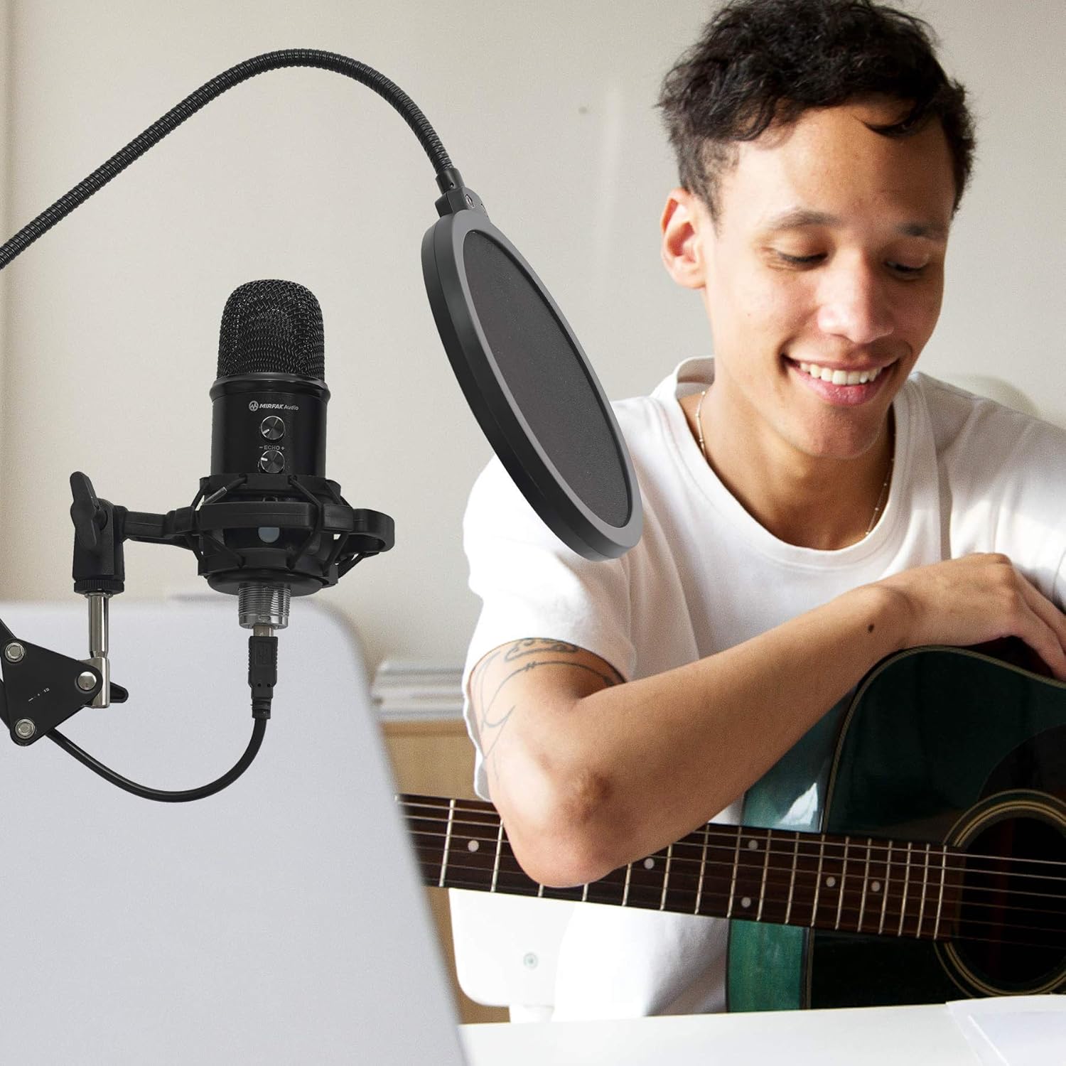 Exclusive Mirfak USB Microphone Professional Kit, Desktop Condenser Microphone with Arm Stand Support iOS/Windows/Android/Linux for Live-Stream, YouTube, Game, Studio, Broadcasting, Music Recording