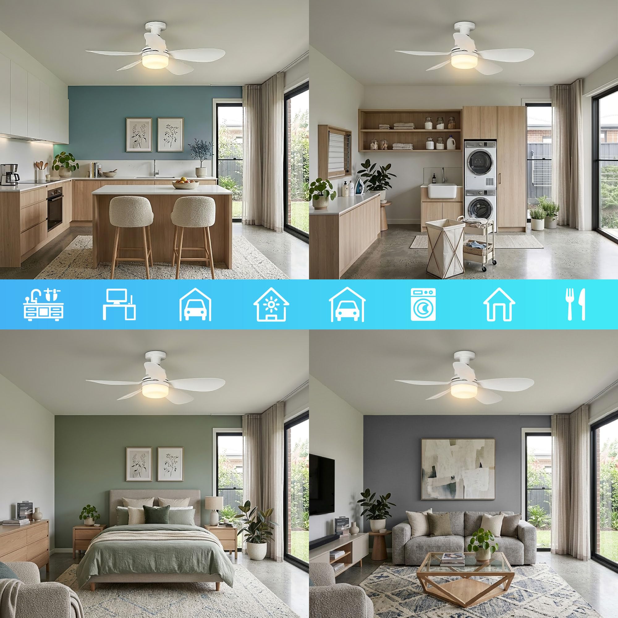 IlGruppone Lampadario con Ventilatore da Soffitto, Luce LED E27 Avvitabile – Lampadario con Ventola 2 in 1 Silenzioso con Telecomando, 6 velocità, Timer e Luce Dimmerabile 51 cm