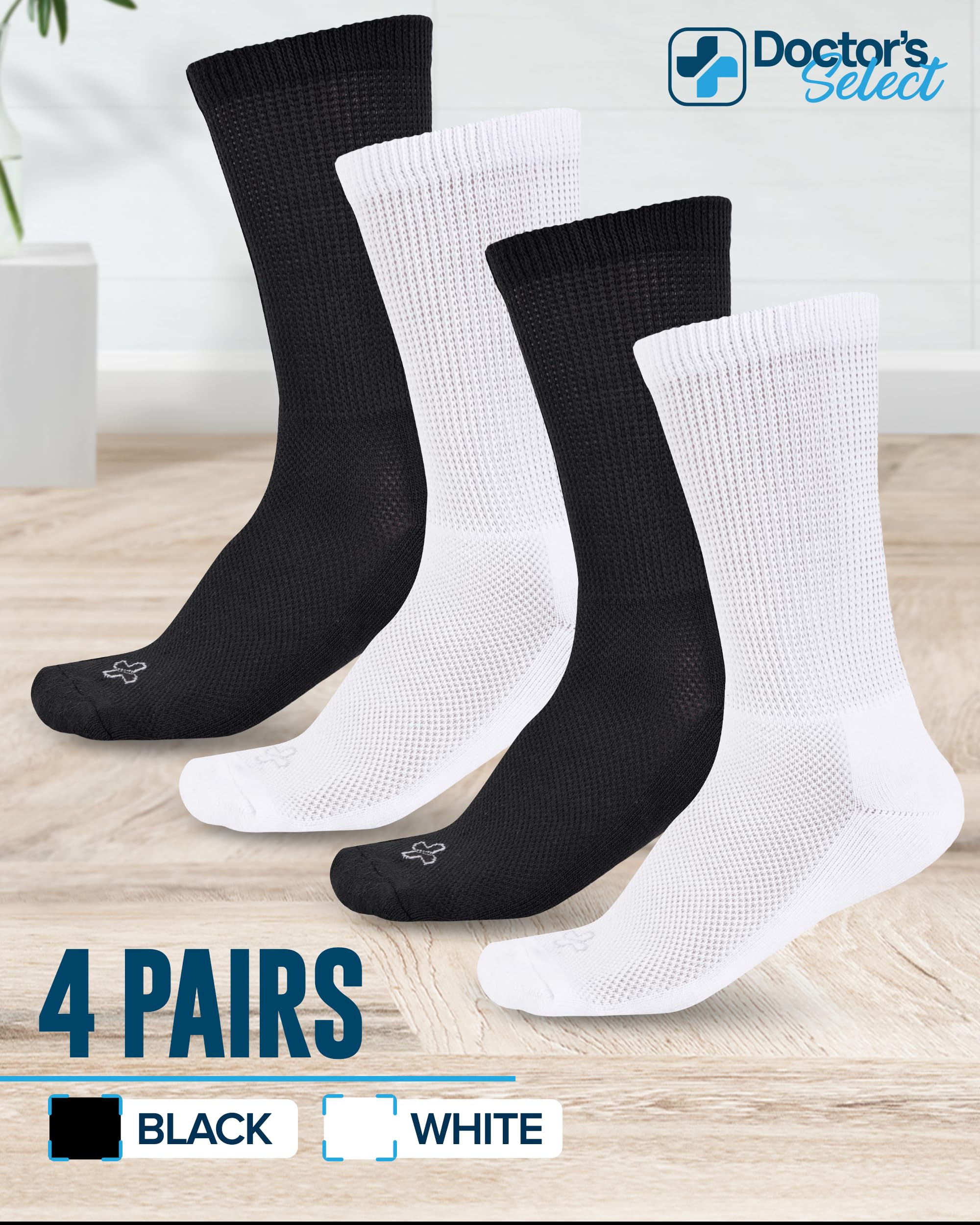 Doctor's Select Calcetines para diabéticos para hombres y mujeres, 4 pares de calcetines sin encuadernación