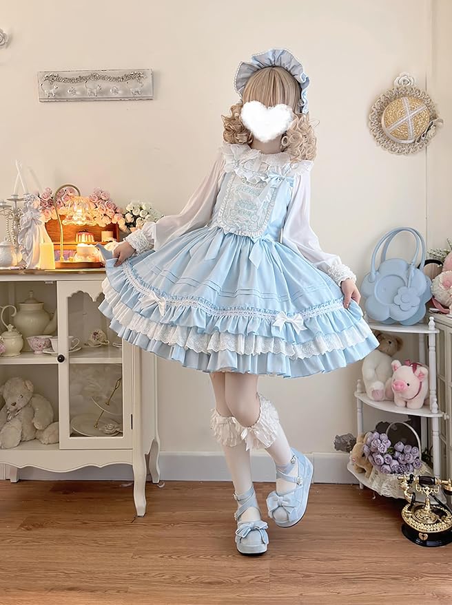 ロリータ JSK キャミソール リボン ゴスロリ 宮殿風 森ガール 姫様 ブルー ロリータ JSKキャミソール リボン ゴスロリ 宮殿風 森ガール 姫