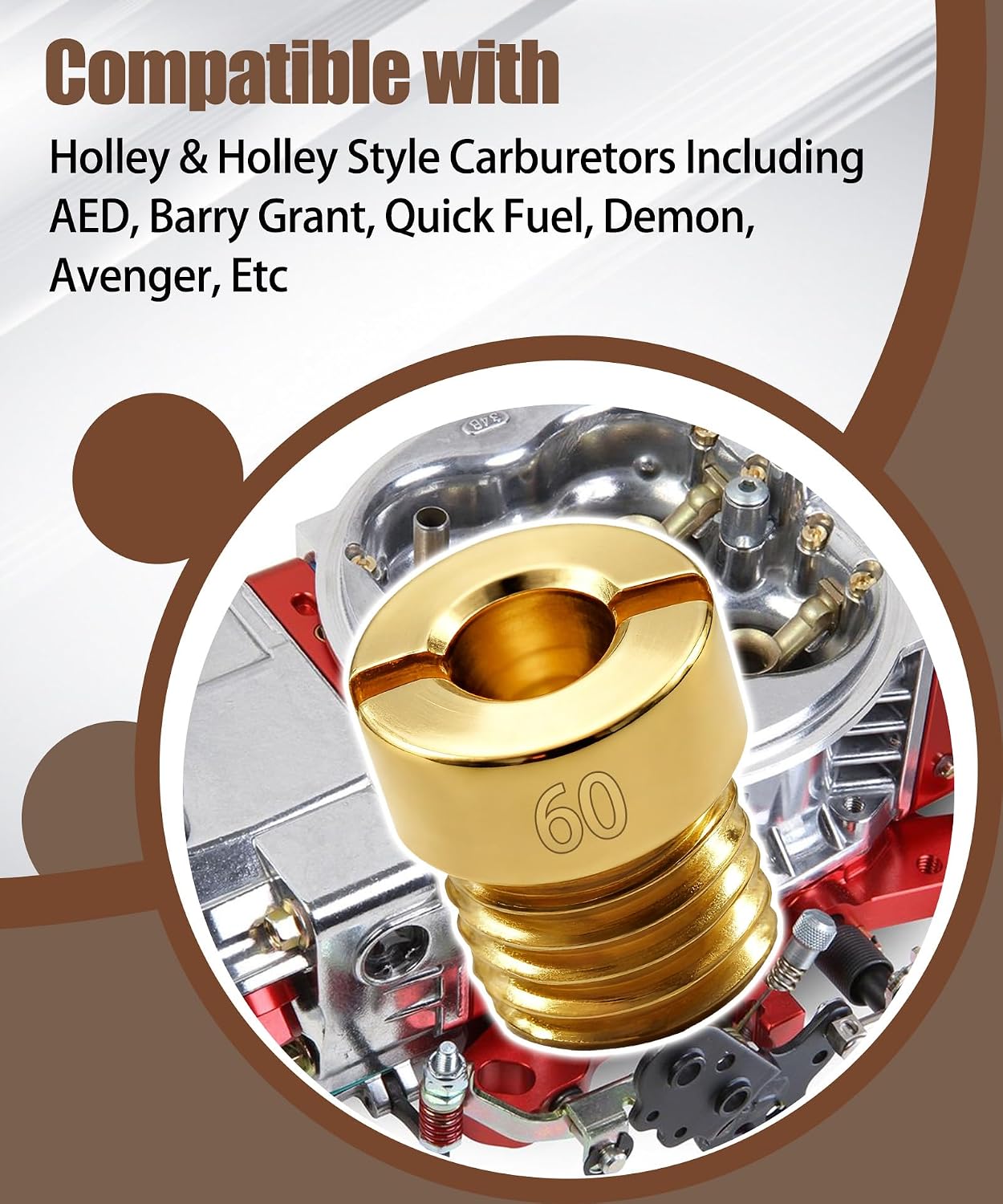 Carburetor Main Jet Kits 60-69 (Thread size: 1/4"-32) compatible with Holley Carb Main Carburetors (Two nozzles of each size)