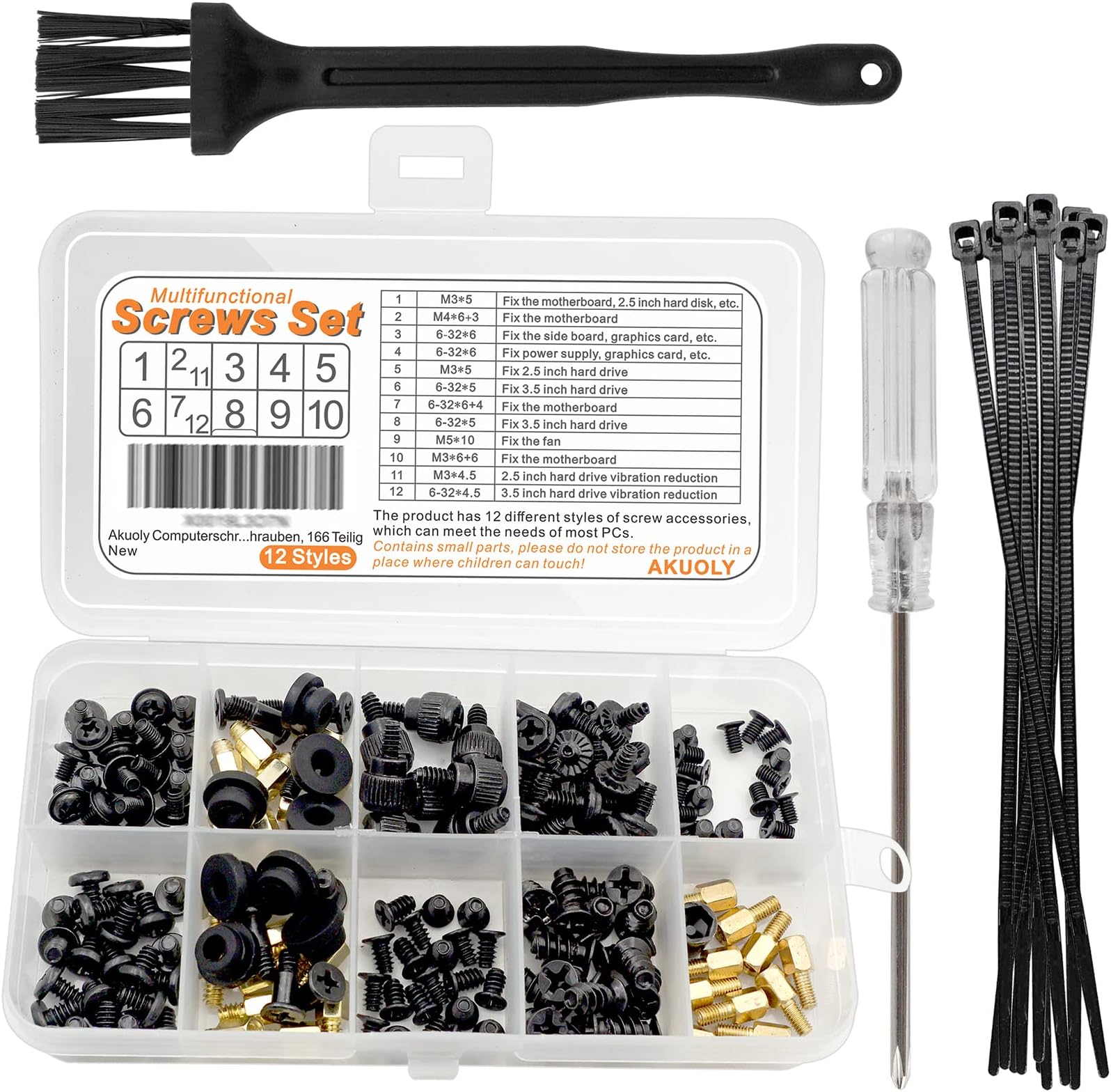 Akuoly Computer Screws Desktop Screw Set Standoffs for PC Mounting Motherboard Computer Fan 2.5'' SSD 3.5'' HDD Fixation on Desktops,166 Pieces