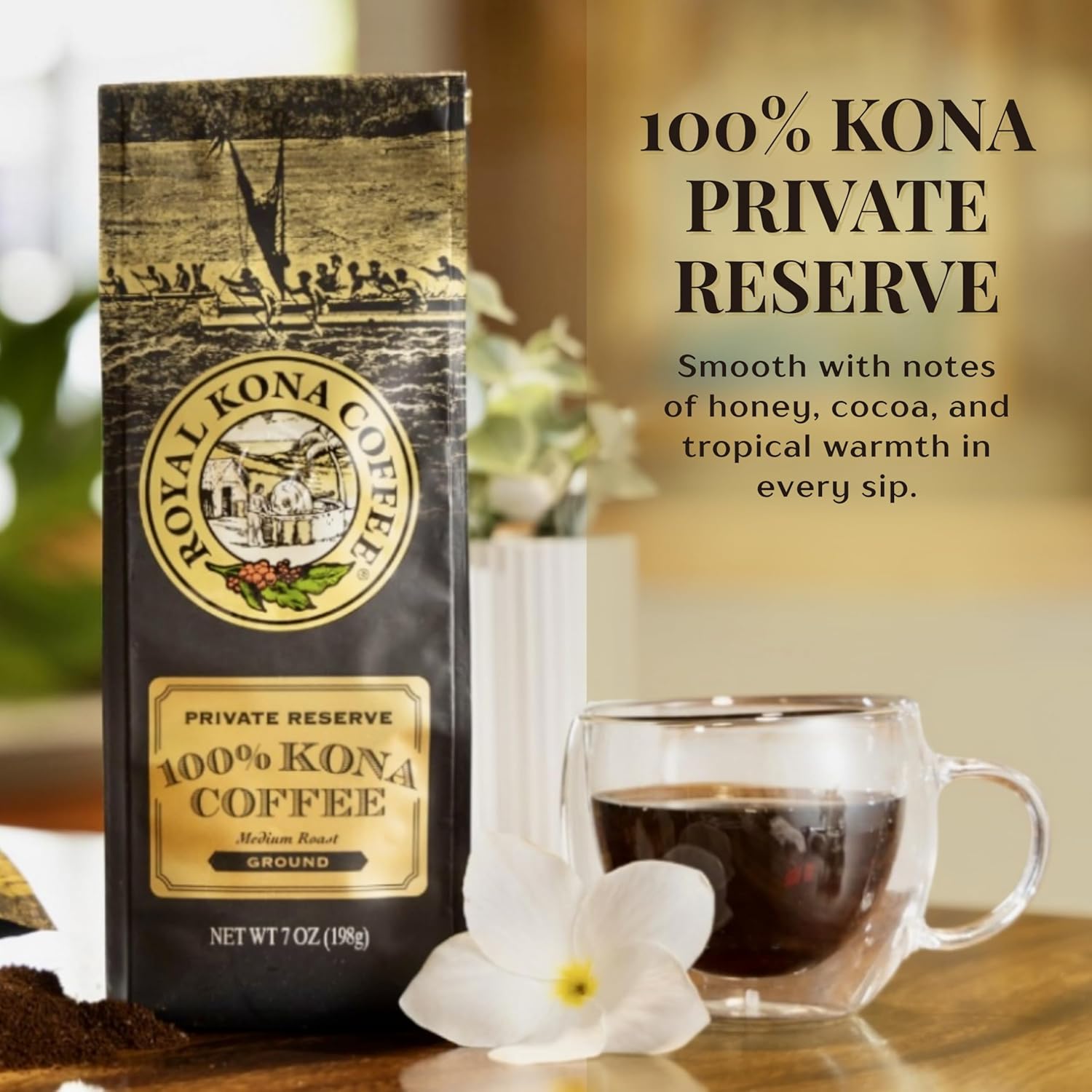 ROYAL KONA COFFEE Ground - 100% Hawaiian Kona Private Reserve Coffee Medium Roast, 7 oz