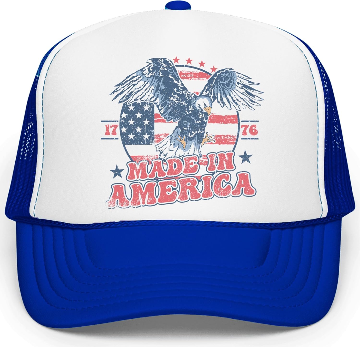1776 Made in America Patriotic Eagle Hat Classic 5 Panel Foam Front Mesh Snap Back Trucker Hat