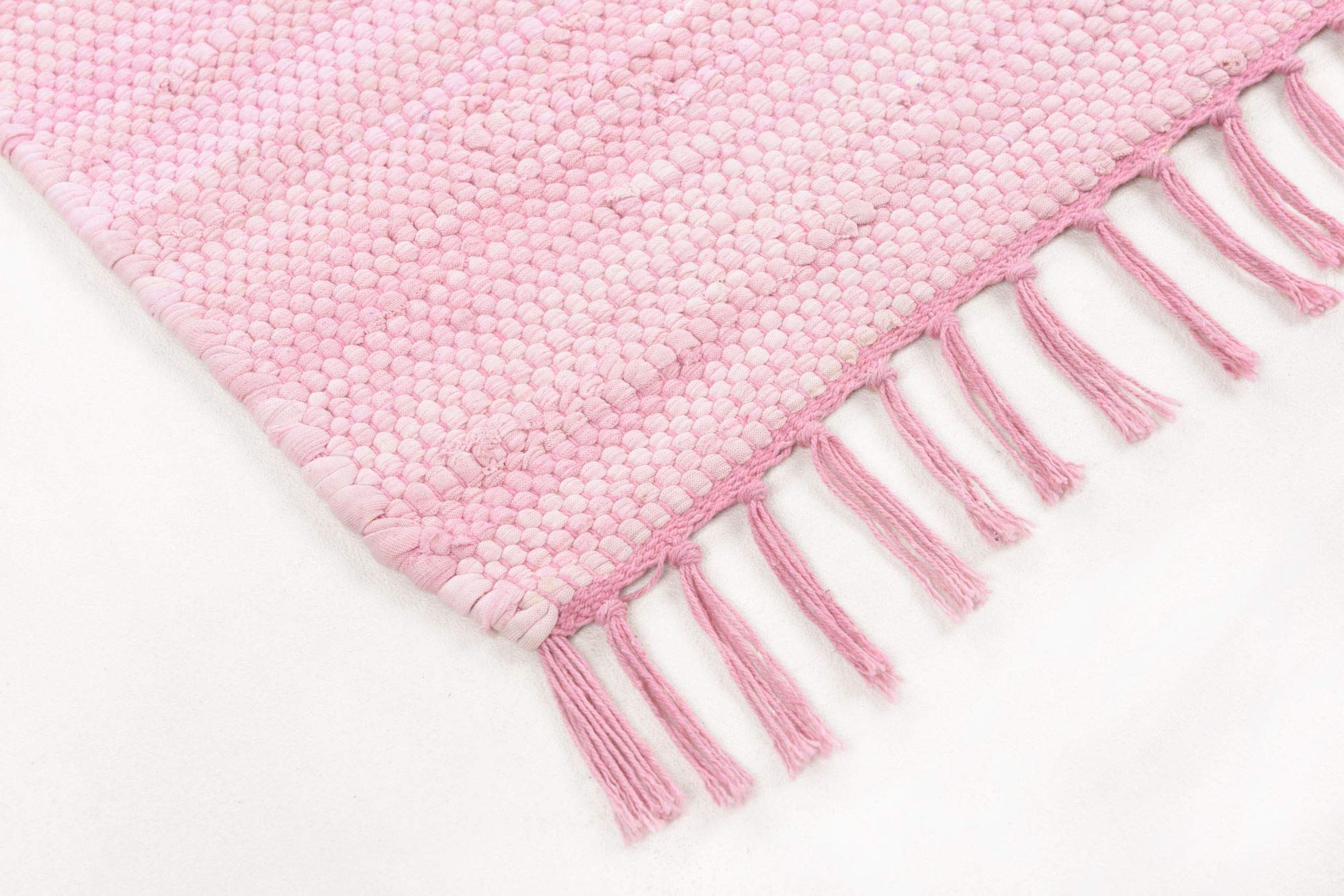 THEKO | Dhurry Tapis en 100% Coton à Tissage Plat Happy Cotton | tissé à la Main | Couleur : Rose | 60 x 120 cm