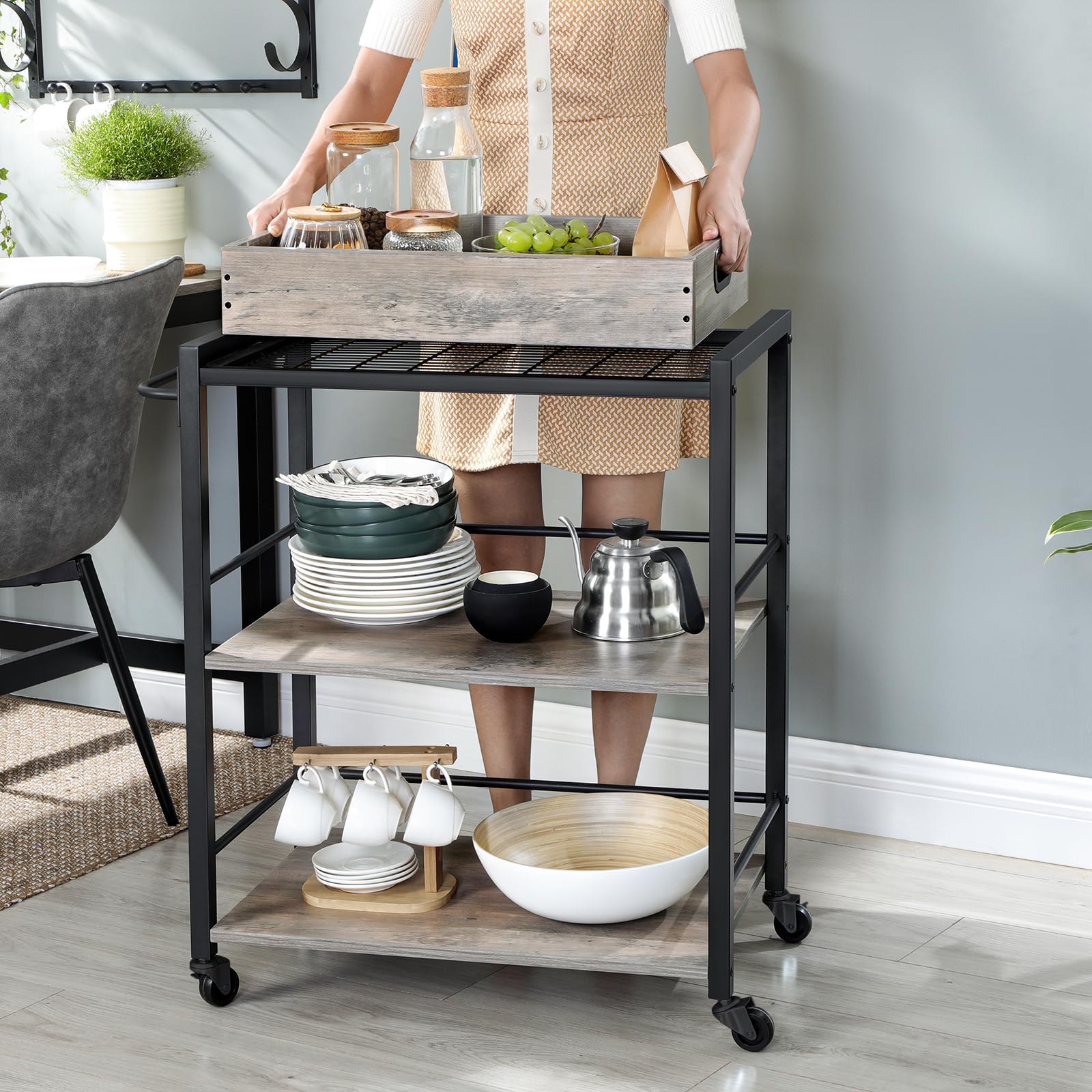 VASAGLE Carrello da Cucina con Vassoio Rimovibile, 40 x 72 x 86 cm