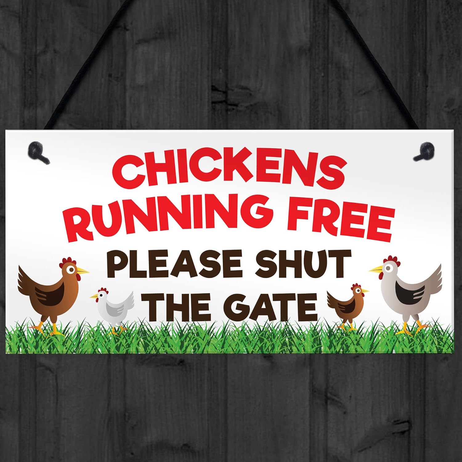 RED OCEAN Chickens Running Free Shut The Gate Hanging Plaque Hens Coop Garden Range Sign