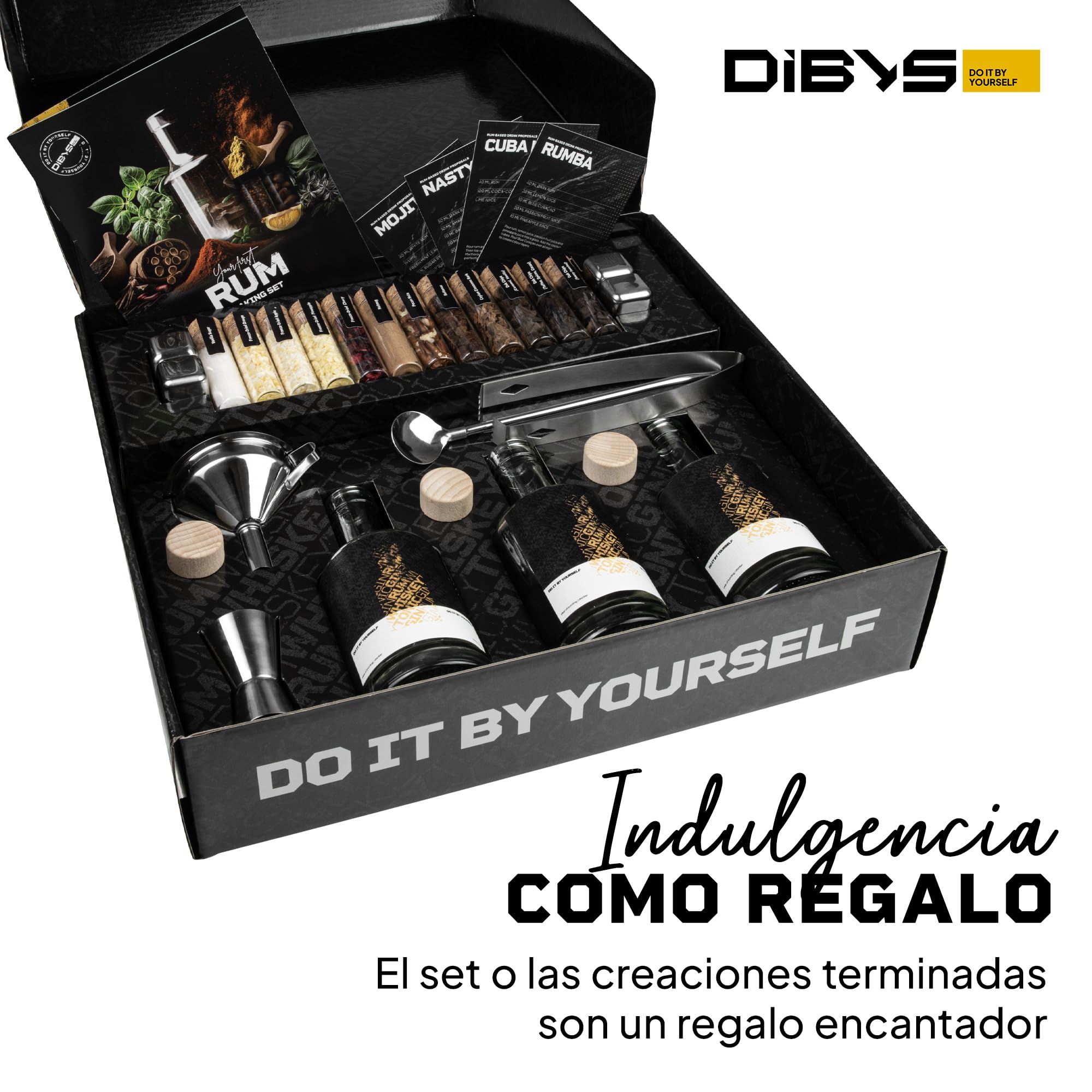 Kit Ron de Bricolaje con 12 Botánicos Naturales, Especias y Accesorios | Set de Regalo para Amantes del Ron