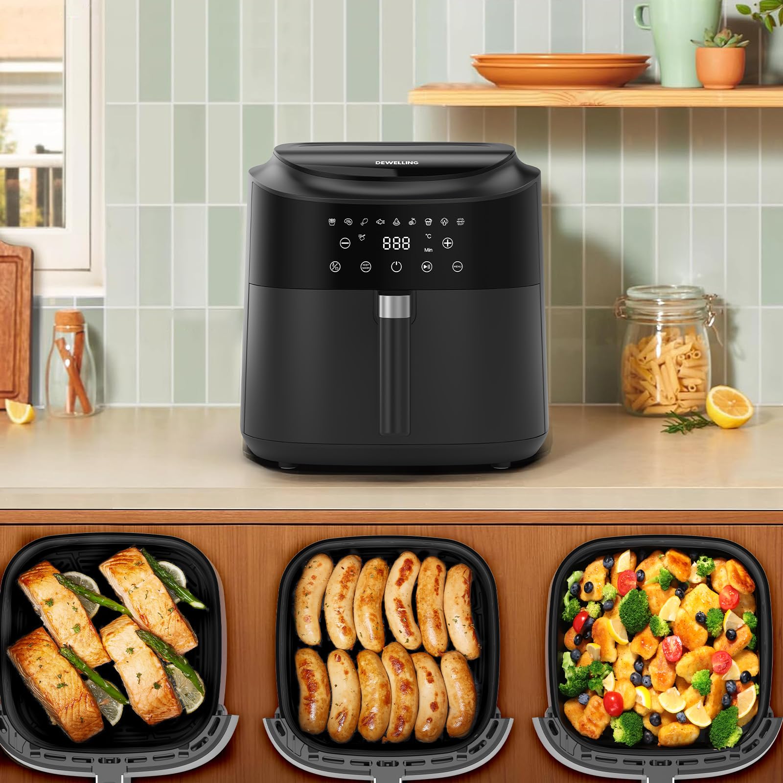 Heißluftfritteuse XXL 9L - 2350W Airfryer für Schnellgar, 9 Programmen, LED Display & Warmhaltefunktion, Metall-Innenraum, moderne Luftfritteuse Für Familienmahlzeiten