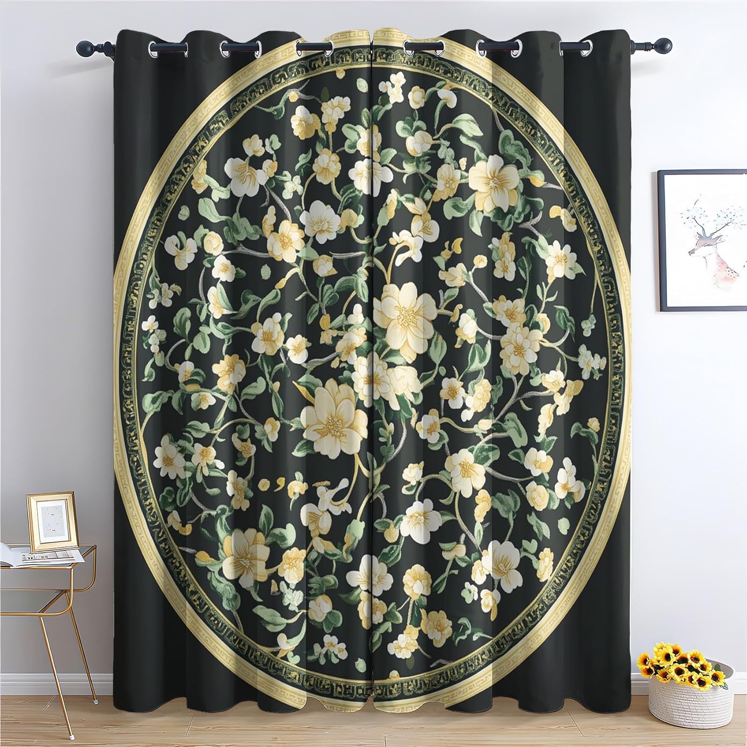 Cortinas Salon PequeñA Flor Cortinas Dormitorio Estilo Pastoral Cortinas Opacas 2 Piezas, Cortinas Termicas Aislantes Frio y Calor con Ojales 140x260cm