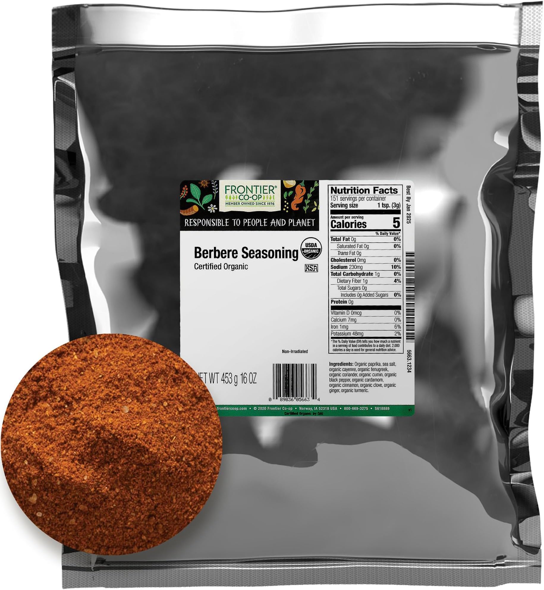 Berbere Seasoning, 1lb Bulk Bag, Organic & Natural Berbere Spice Blend - Premium Spicy Seasoning for Ethiopian Food & More, Kosher