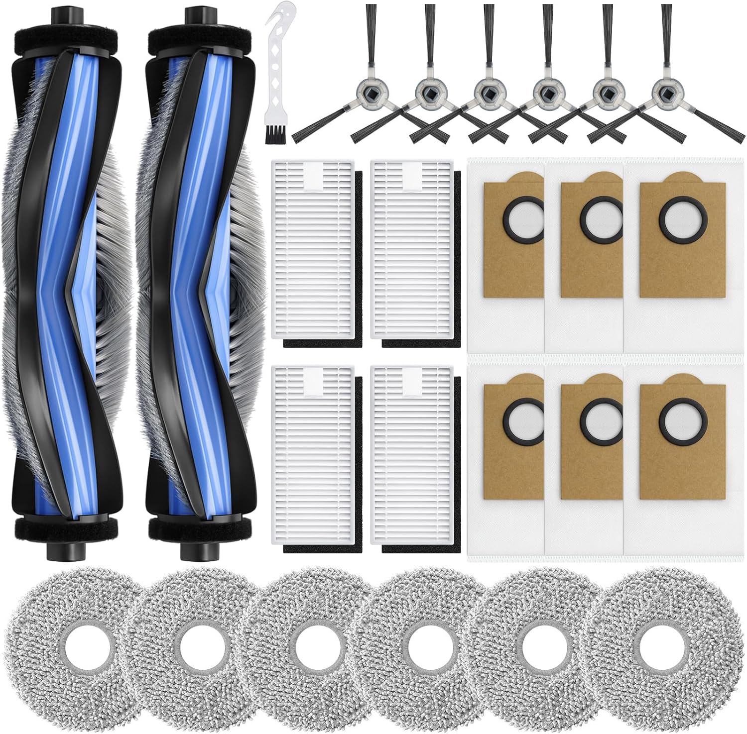 M3 Replacement Parts for Lefant M3 Accessories Robotic Vacuum Cleaner Parts 2 Roller Brush,4 HEAP, 6 Mops, 6 Dust Bags, 6 Side Brushes, 1 Clean Brush