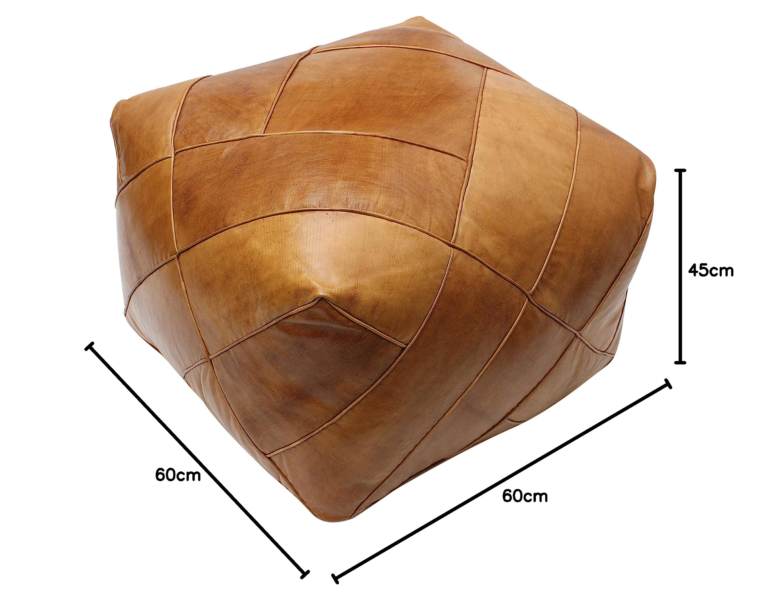 Marokkanischer Pouf Pouf Ottoman Fußbank Fußstütze Quadratisch Extra Groß Echtes Naturbraunes Leder Handgenäht Kachel Design (nur Bezug)