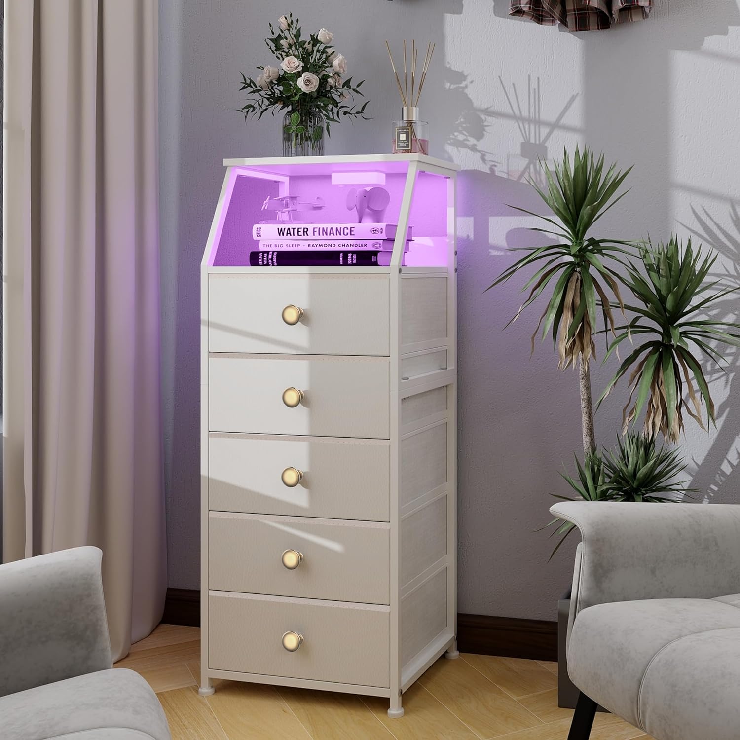 tohomeor dresser with fabric drawers nightstand with 2 tier shelf storage tower for bedroom hallway entryway closet organizer sofa beside table furniture (white, 5 drawers) 15.7"d x 11.8"w x 39"h (5 drawers) white