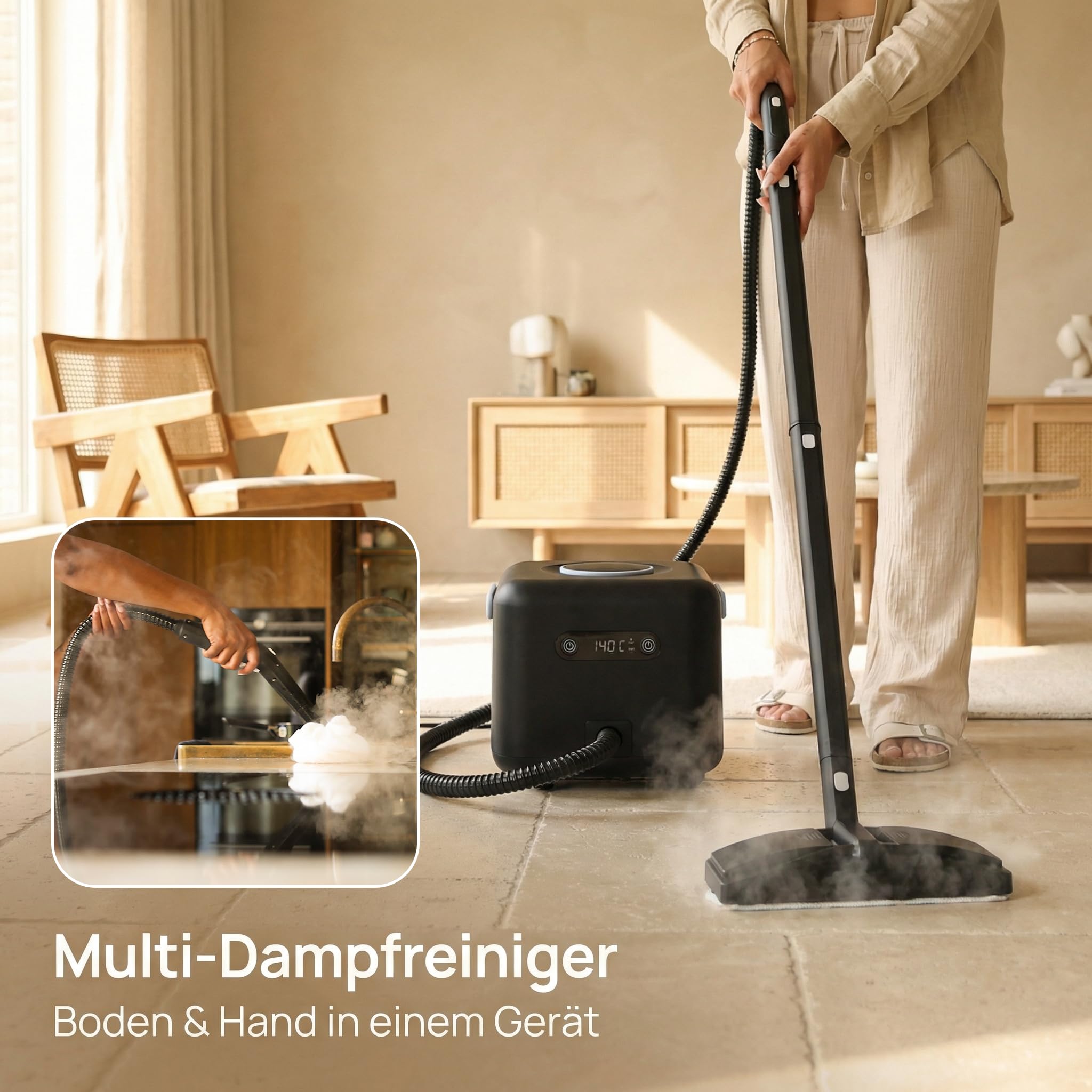 Dampfreiniger Multifunktion 1500W – 4 Bar Hochdruck Dampf, Schnelle Aufheizung, 21 Zubehörteile, Lange Laufzeit, Für Boden, Bad, Küche, Teppich & Auto – Chemiefreie Tiefenreinigung