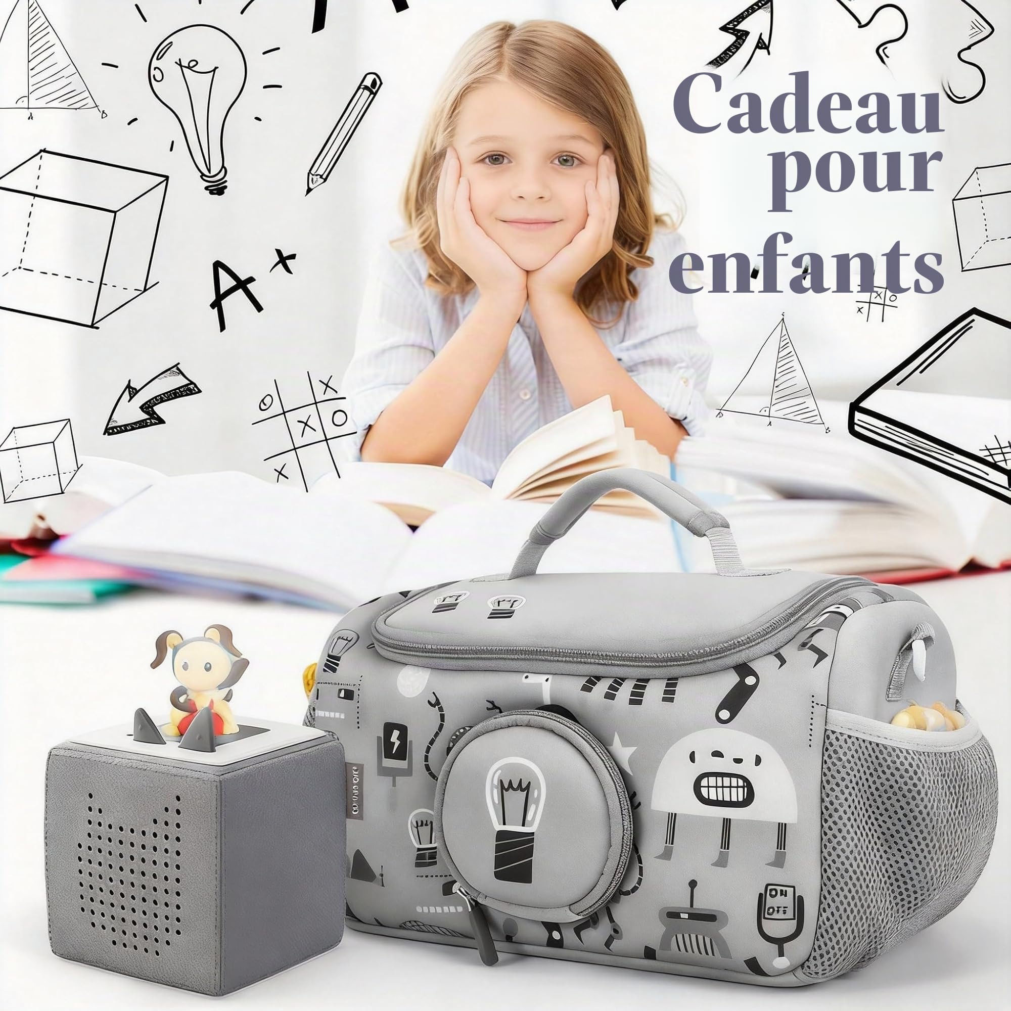 Étui de transport pratique pour lecteur audio Toniebox avec espace pour les figurines (gris)