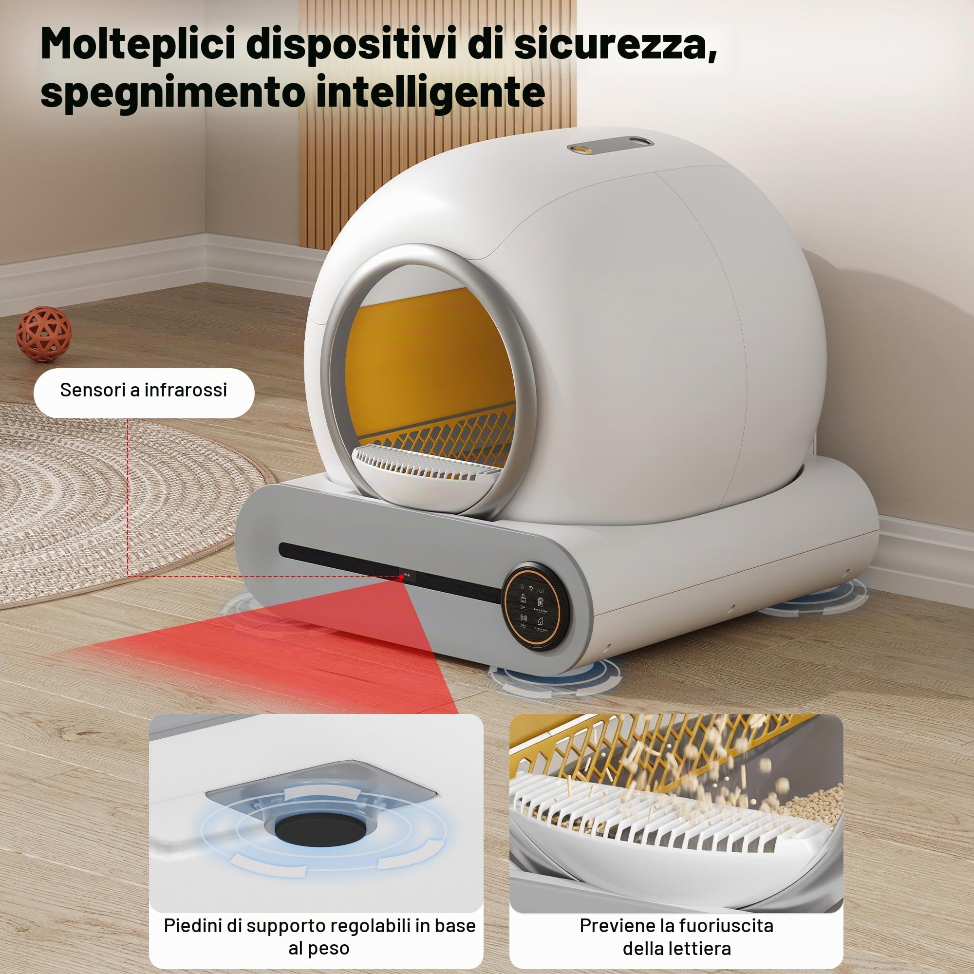 Lettiera autopulente, autopulente, controllo APP/65L Max Capacità/Sensore infrarosso/elimina l'odore, monitorare la salute del vostro gatto, lettiera automatica per gatti per più gatti