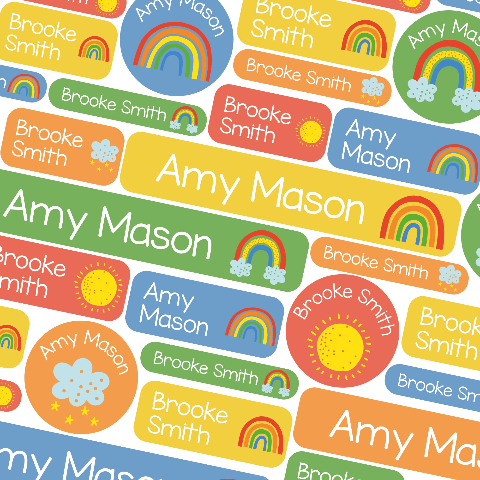 123 Name Labels for Kids No Iron Name Tags for Clothes Name Stickers for Water Bottles, School Uniform, School, Nursery, Care Homes, Washable and Dishwasher Safe for Children (Bright Rainbows)