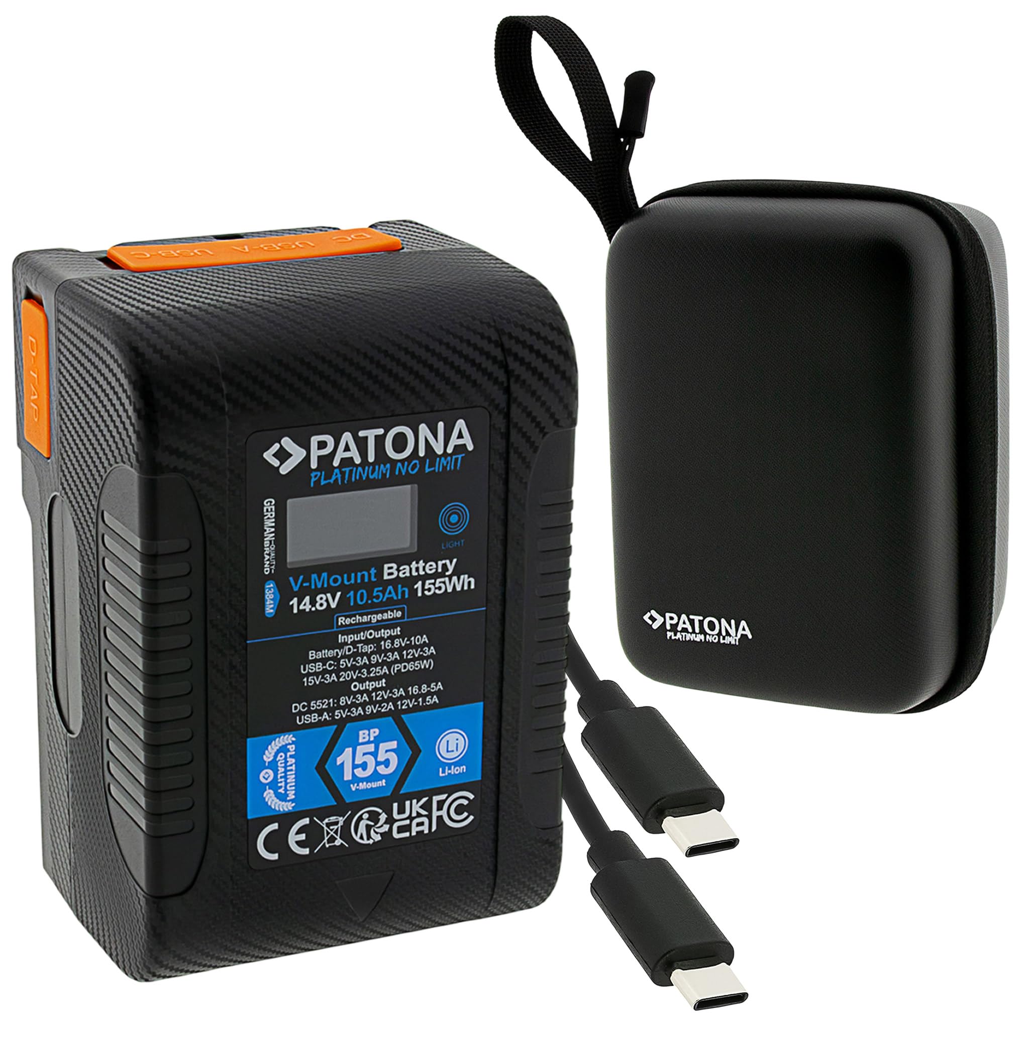 PATONA Platinum 155Wh V-Mount Akku 10500mAh PD65W USB-C, D-Tap, USB-A & DC
