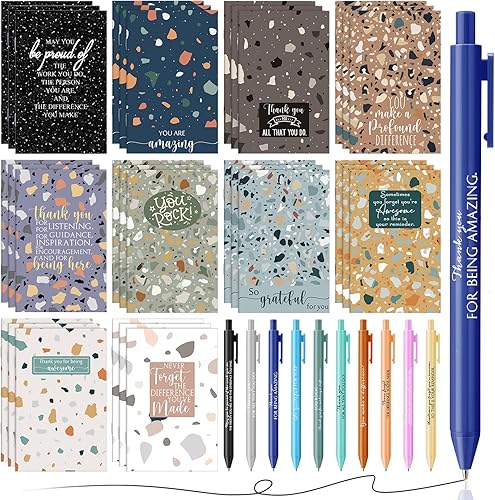 PerKoop 30 juegos de regalo de agradecimiento a los empleados, bolígrafo motivacional, bloc de notas inspirador, cuadernos de marmoleado, diarios de