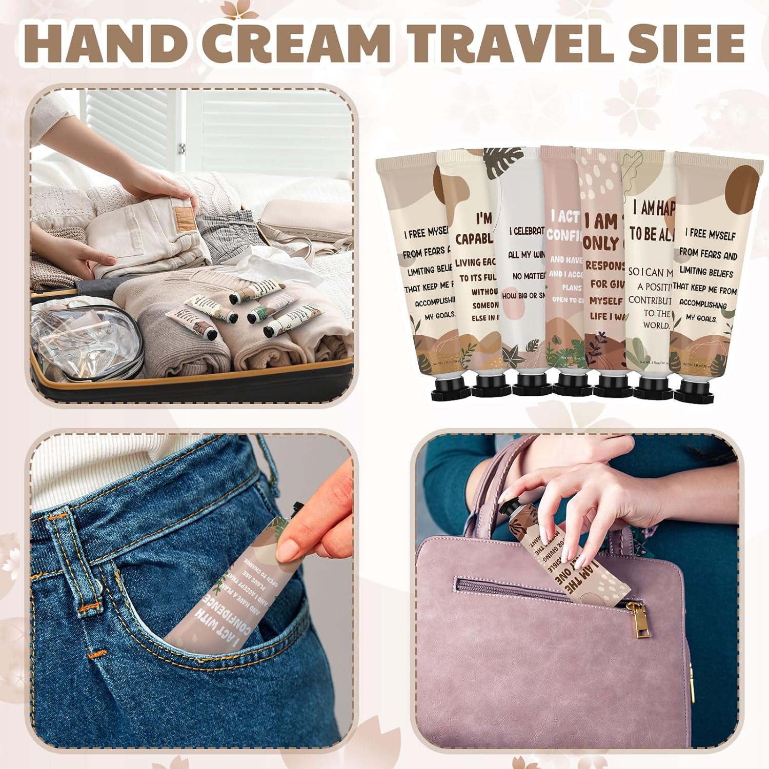 Loopeer 24 Pcs Positive Affirmation Gifts Bulk Hand Cream Gift Set Small Motivational Stress Relief Gift for Coworker Staff Teacher Nurse Women Dry Cracked Hands Travel Size Moisturizing