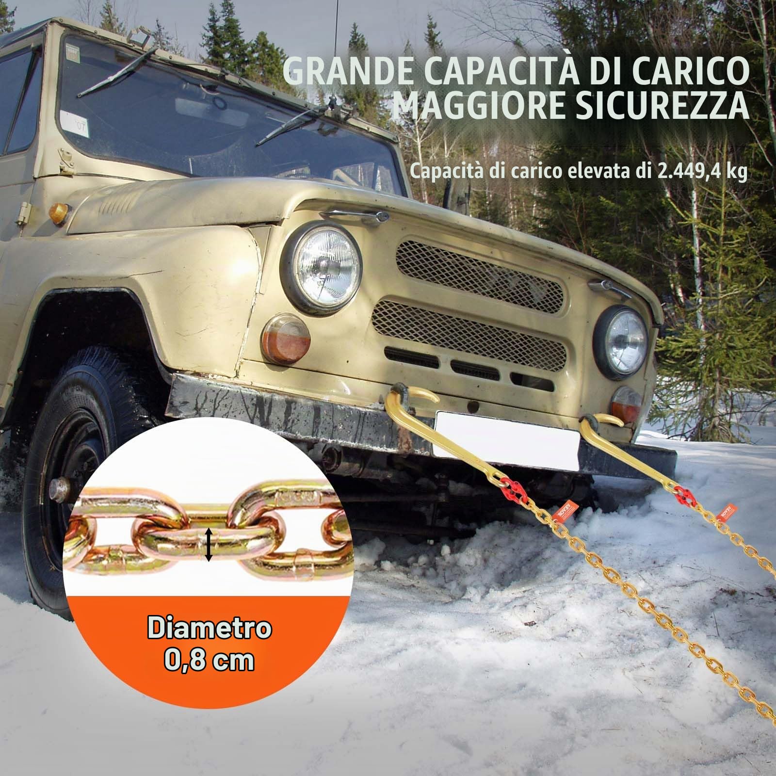 VEVOR Catena da Traino con Gancio a J a Stelo Lungo, 2 Pezzi, Catene per Rimorchio Grado 80 con Gancio RTJ, 8 mm x 180 cm, Capacità Carico max. 2448 kg, per Guasti, Trasporto, Carro Attrezzi, Camion