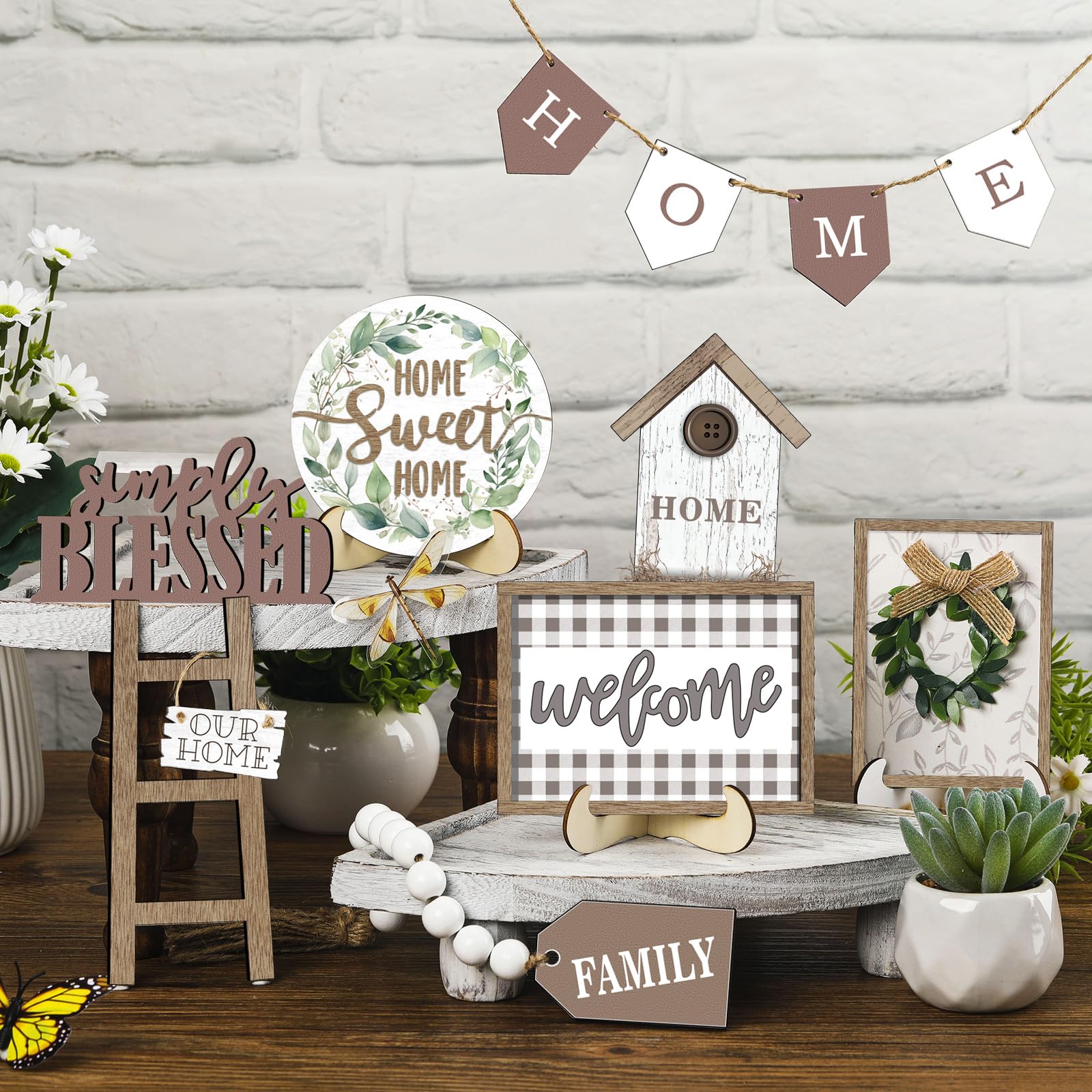 Mifoci 16-Piece Dog Themed Tiered Tray Decor - Wooden Farmhouse Signs For Kitchen & Coffee Bar