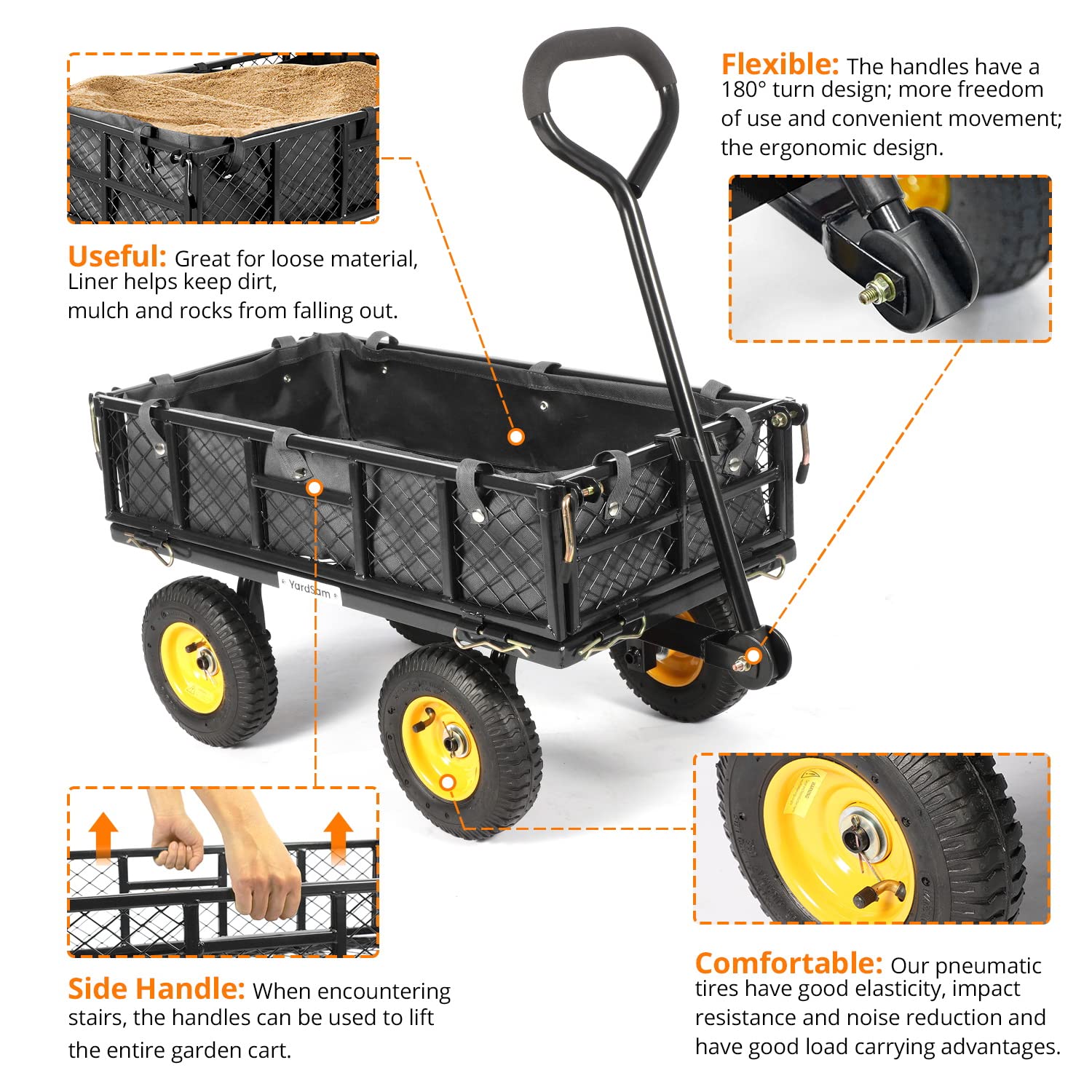 Buy Yardsam Utility Steel Garden Carts and Wagons, Heavy Duty Lawn