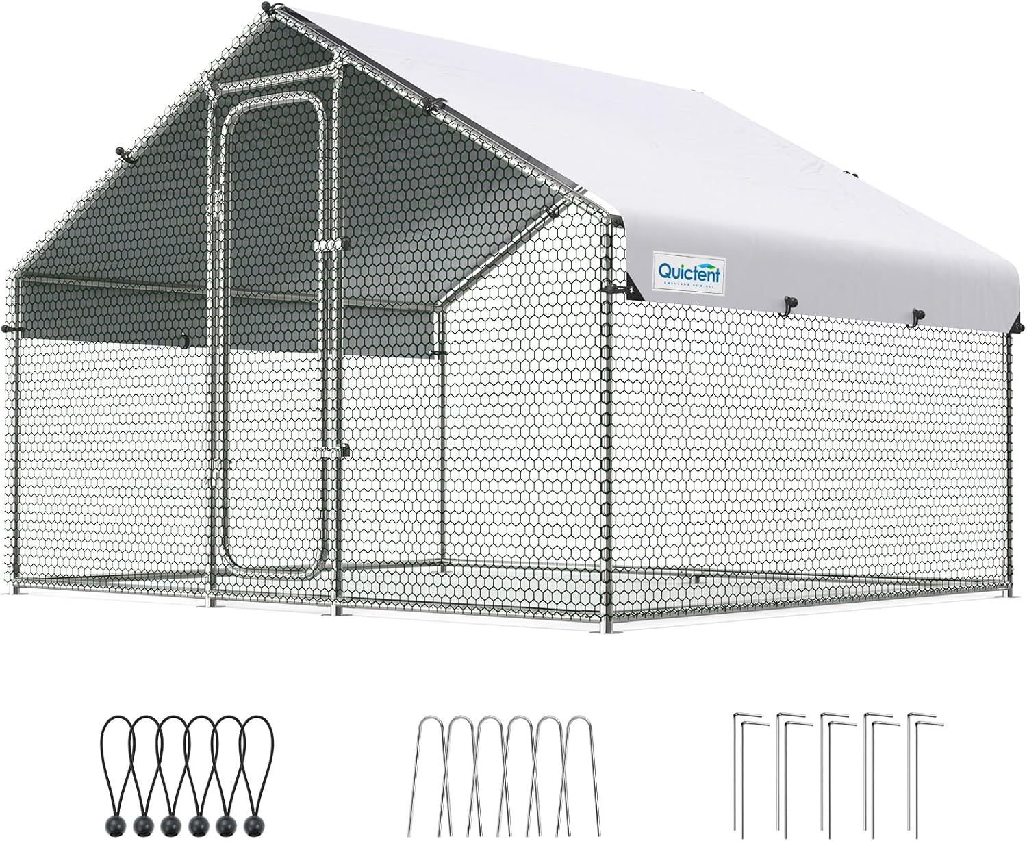 Quictent Large Metal Chicken Coop Run for 10+ Poultry with Heavy Duty Wire Mesh and Waterproof Roof Cover, Outdoor Walk-in Cage Peak Hen House for Yard Farm, 6.6x9x6.6FT