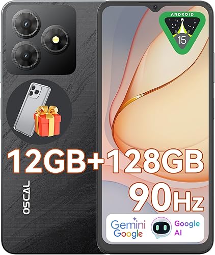 OSCAL Teléfonos Android desbloqueados para teléfono T-Mobile, FLAT 2 Android 15 (2025), 12GB+128GB2TB TF Octa Core, teléfonos Dual SIM desbloqueados