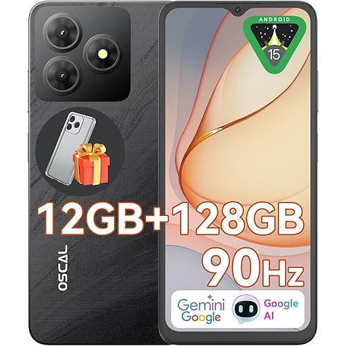 OSCAL Android Phones Unlocked for T-Mobile, Flat 2 Android 15 Phone(2025), 12(4+8)+128GB/2TB TF Octa Core, Dual SIM Phones Unlocked, 5000mAh, 90Hz, 6.56" HD+ Screen, 4G/GPS/Fingerprint/Face ID-Black