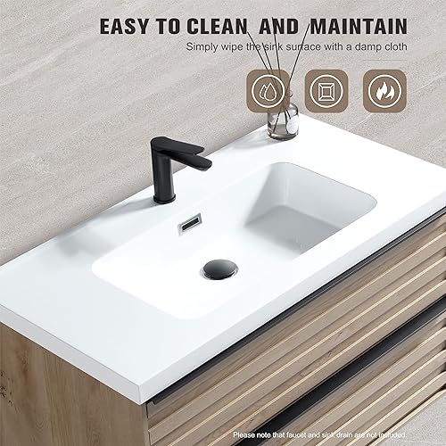 Miniatura 5 de JINDOLI Tocador de baño de 36 pulgadas con fregadero, moderno tocador de baño con 2 cajones extra grandes, juego de gabinetes de baño flotantes