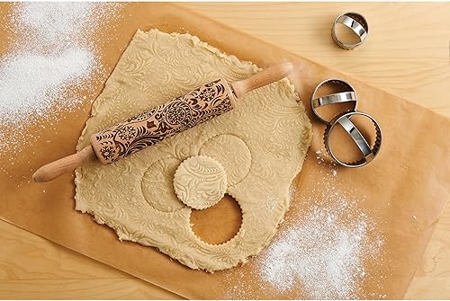 Miniatura 3 de Mrs. Anderson's Baking Rodillo en relieve, diseño de cachemira, madera de haya europea